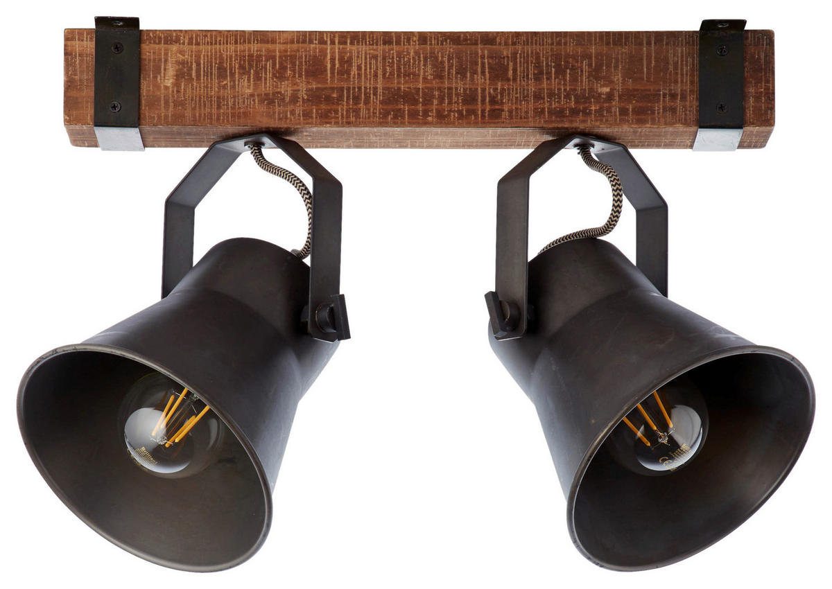 Brilliant Spotbalken 82129/46 schwarz braun Metall Holz B/H/T: ca. 40x24x17 cm E27 2 Brennstellen Plow - braun/schwarz (40,00/24,00/17,00cm) - Brilliant