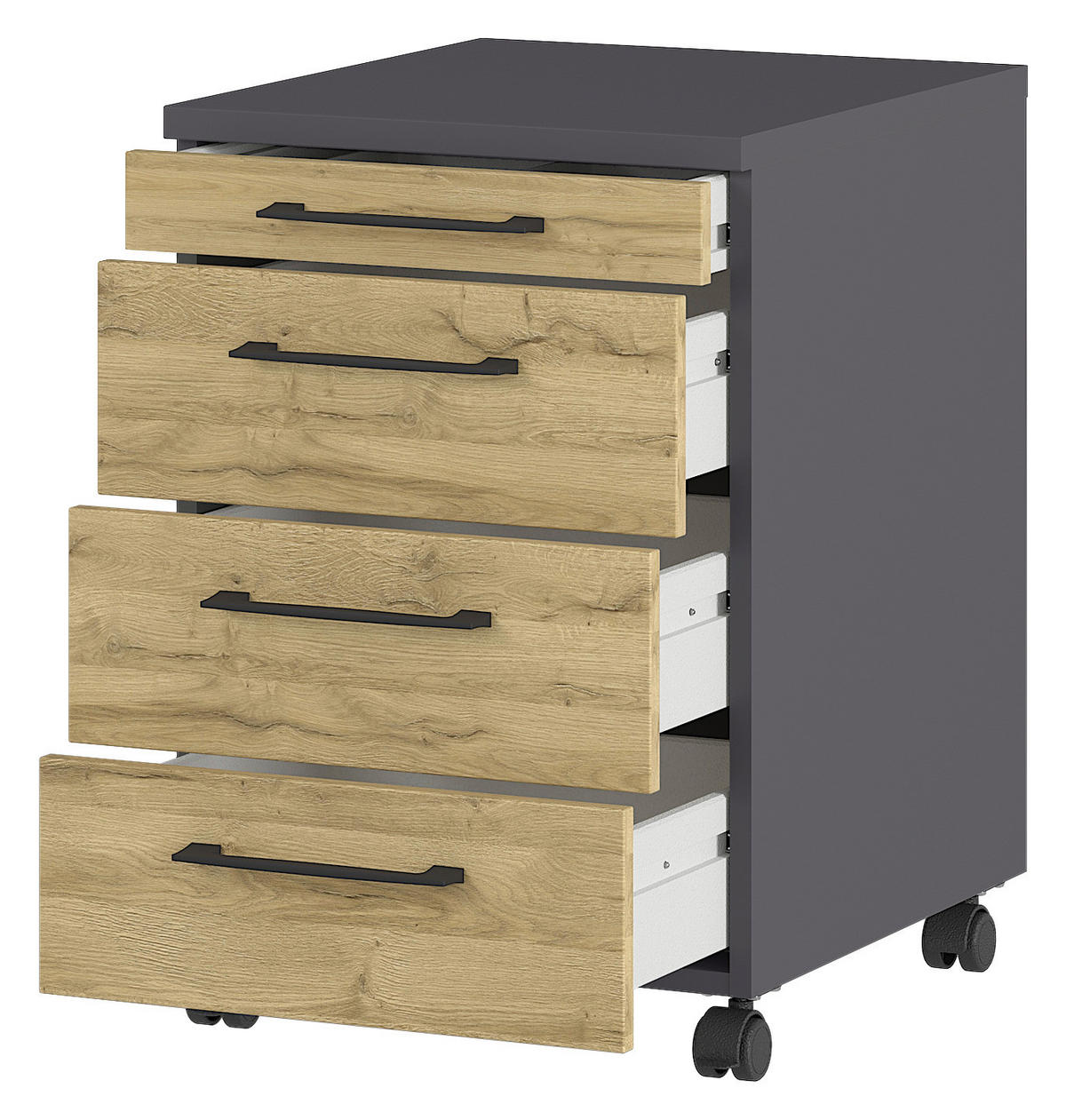 Rollcontainer 4251-564 Eiche Grand-Son Nachbildung Graphit B/H/T: ca. 42x61x49 cm 4251-564 - Eiche/Graphit (42,00/61,00/49,00cm) - Germania