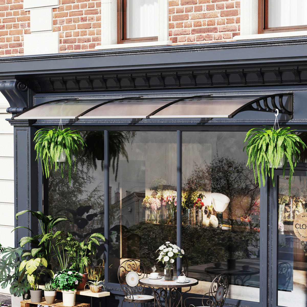 Outsunny Pultvordach transparent B/H/L: ca. 96x27x303 cm Pultvordach - schwarz/transparent (303,00/96,00/27,00cm) - Outsunny