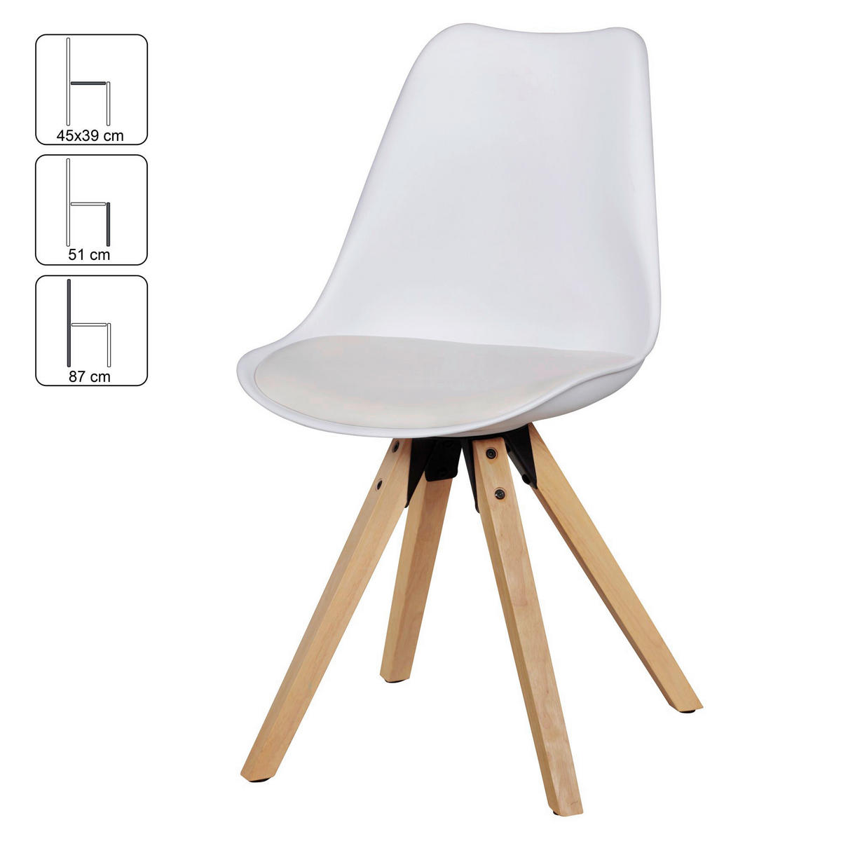Stuhl 2er-Set weiß natur Kunststoff Echtholz Kunstleder B/H/T: ca. 52x87x49 cm 2er-Set - weiß/natur (52,00/87,00/49,00cm) - Wohnling