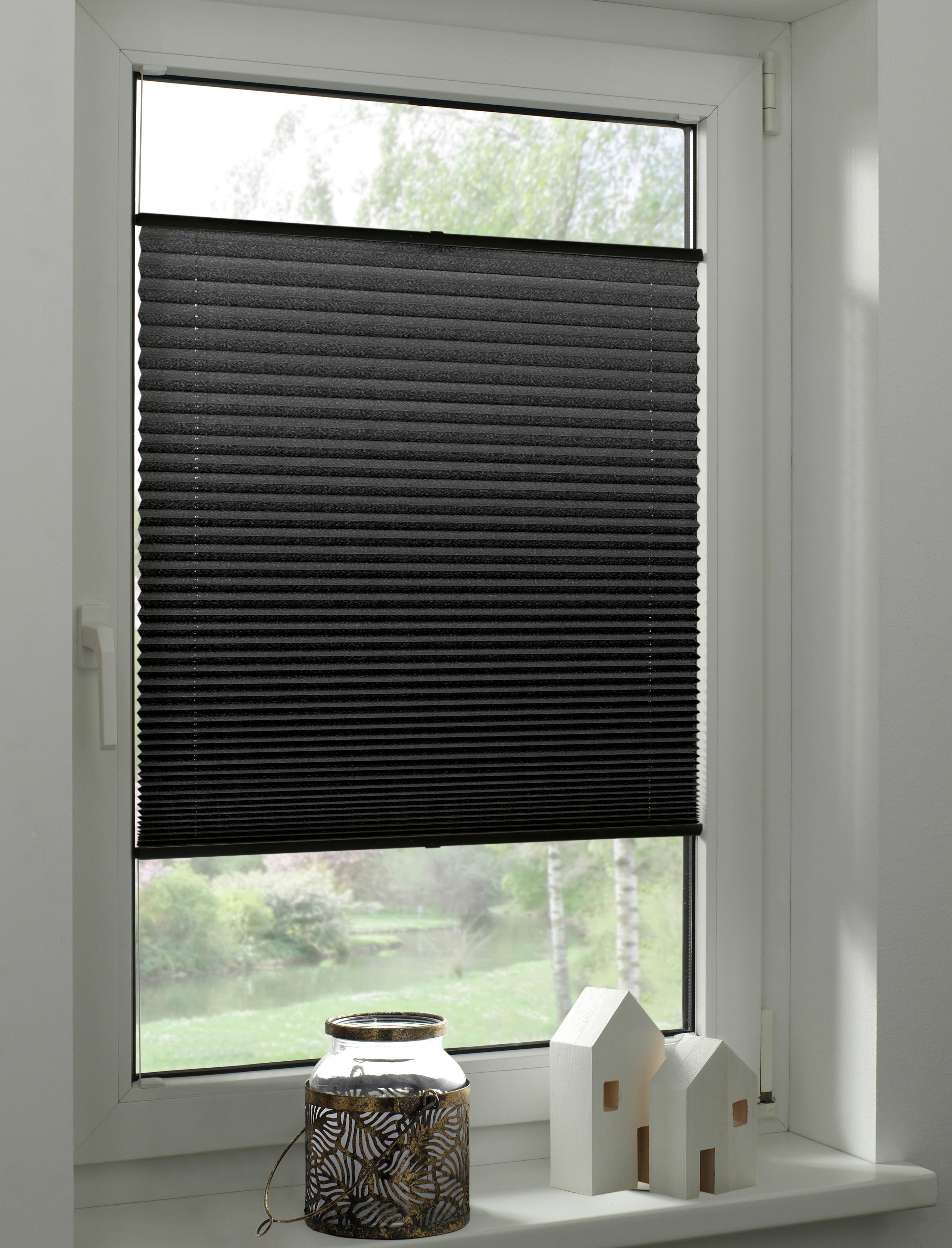 Spannplissee schwarz B/L: ca. 40x130 cm Plissee-uni_TL - schwarz (40,00/130,00cm) - Boviva
