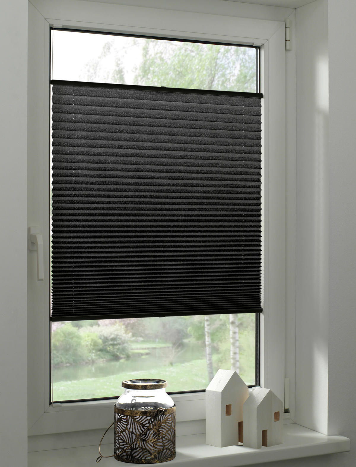 Spannplissee schwarz B/L: ca. 80x210 cm Plissee-uni_TL - schwarz (80,00/210,00cm) - Boviva
