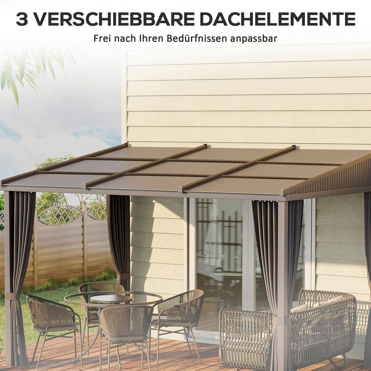 Outsunny Pergola mit Schiebeelementen grau Polyester B/H/L: ca. 255x242x365 cm Pergola_mit_Schiebeelementen - grau (365,00/255,00/242,00cm) - Outsunny