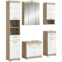 Badezimmer-Set Lambada Eiche Sonoma Nachbildung weiß Hochglanz B/H/T: ca. 164x191x34 cm Lambada - Eiche/weiß (164,00/191,00/34,00cm) - xonox.home