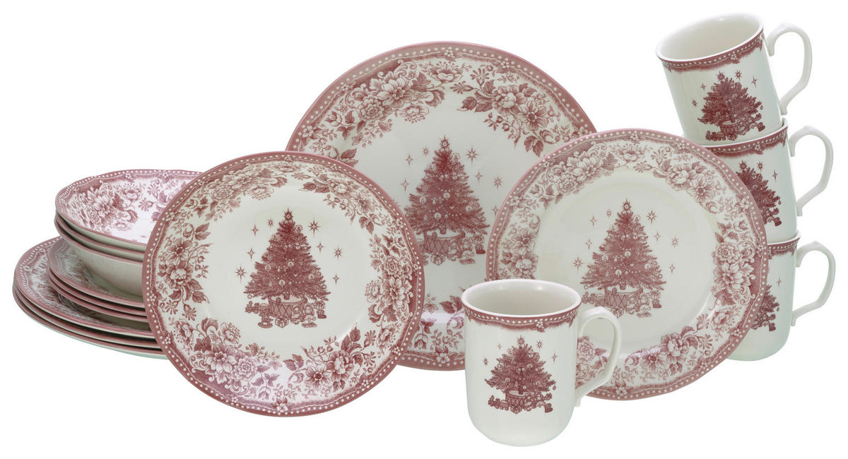 CreaTable Kombiservice Tannenbaum rot Steingut 16 tlg. Tannenbaum - rot - CreaTable