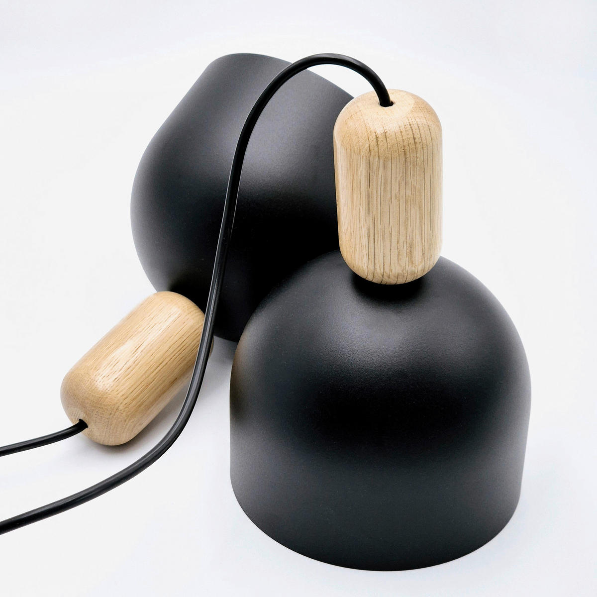 Lamkur Hängeleuchte schwarz Eiche Holz Stahl B/H/L: ca. 15,5x93x41 cm E27 2 Brennstellen Alma - Eiche/schwarz (41,00/15,50/93,00cm) - Lamkur
