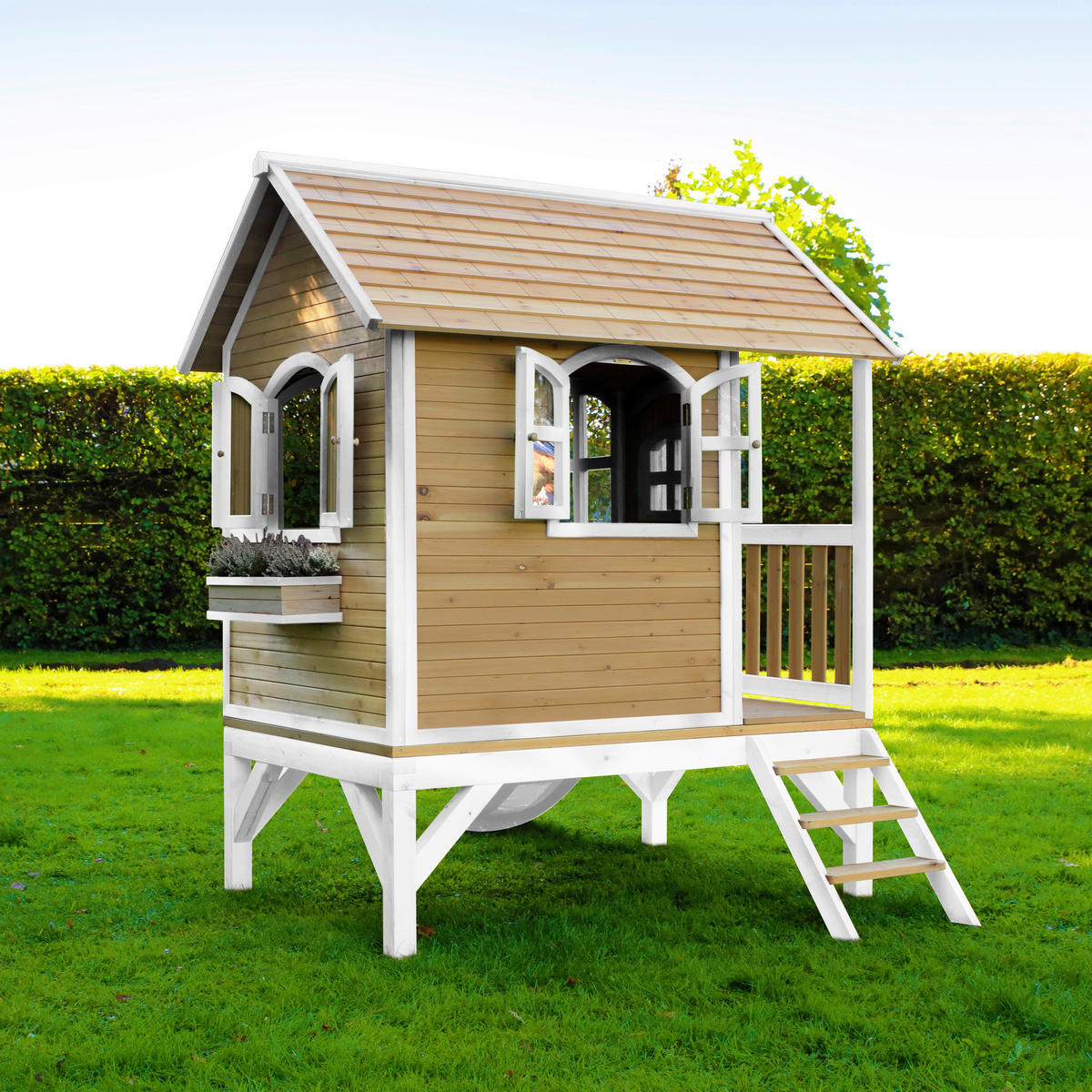 AXI Spielhaus Tom braun B/H/L: ca. 287x231x191 cm Tom - braun/weiß (191,00/287,00/231,00cm) - AXI