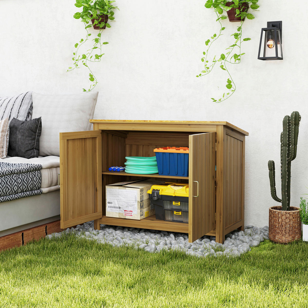 Outsunny Gartenschrank braun Holz B/H/L: ca. 50x85x110 cm Gartenschrank - braun (110,00/50,00/85,00cm) - Outsunny