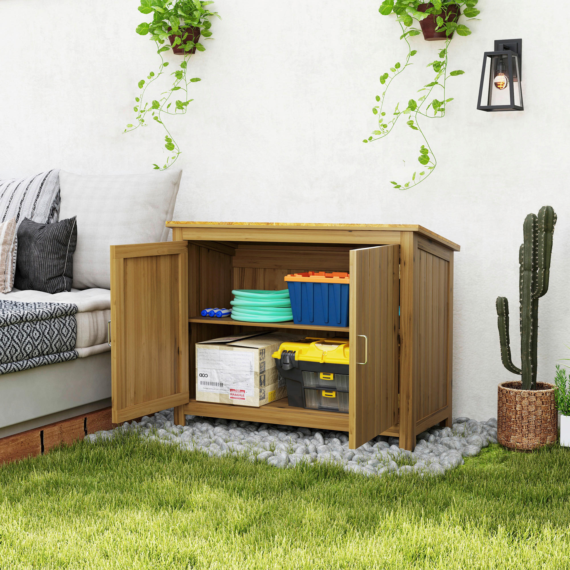 Outsunny Gartenschrank braun Holz B/H/L:...