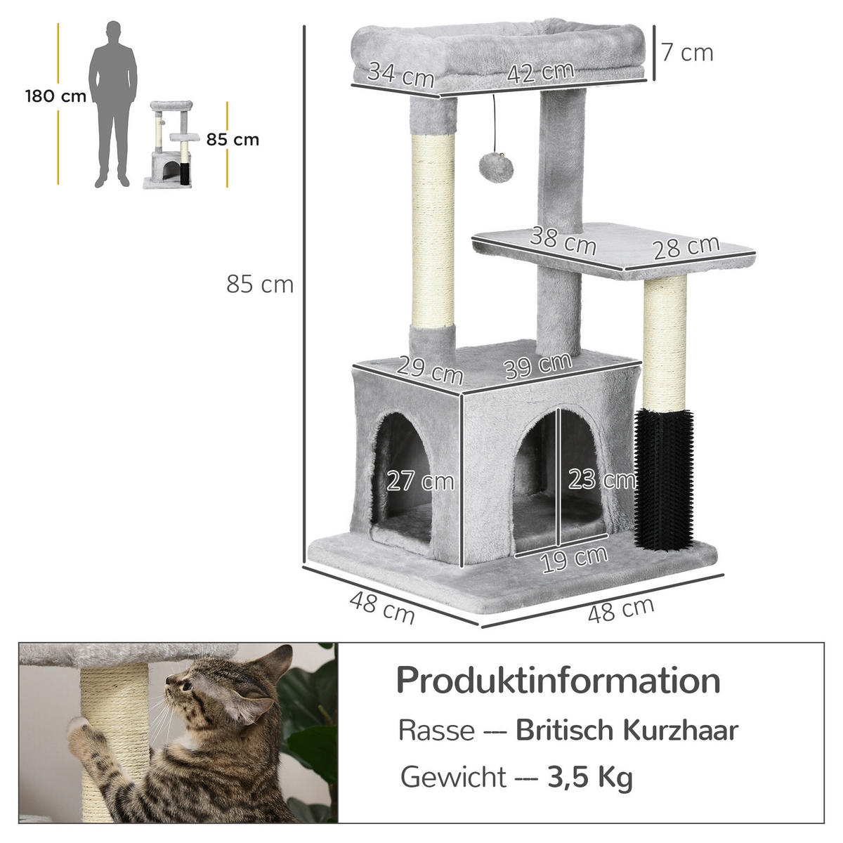 PawHut Kratzbaum Kratzbaum - (48,00/48,00/80,00cm) - PawHut