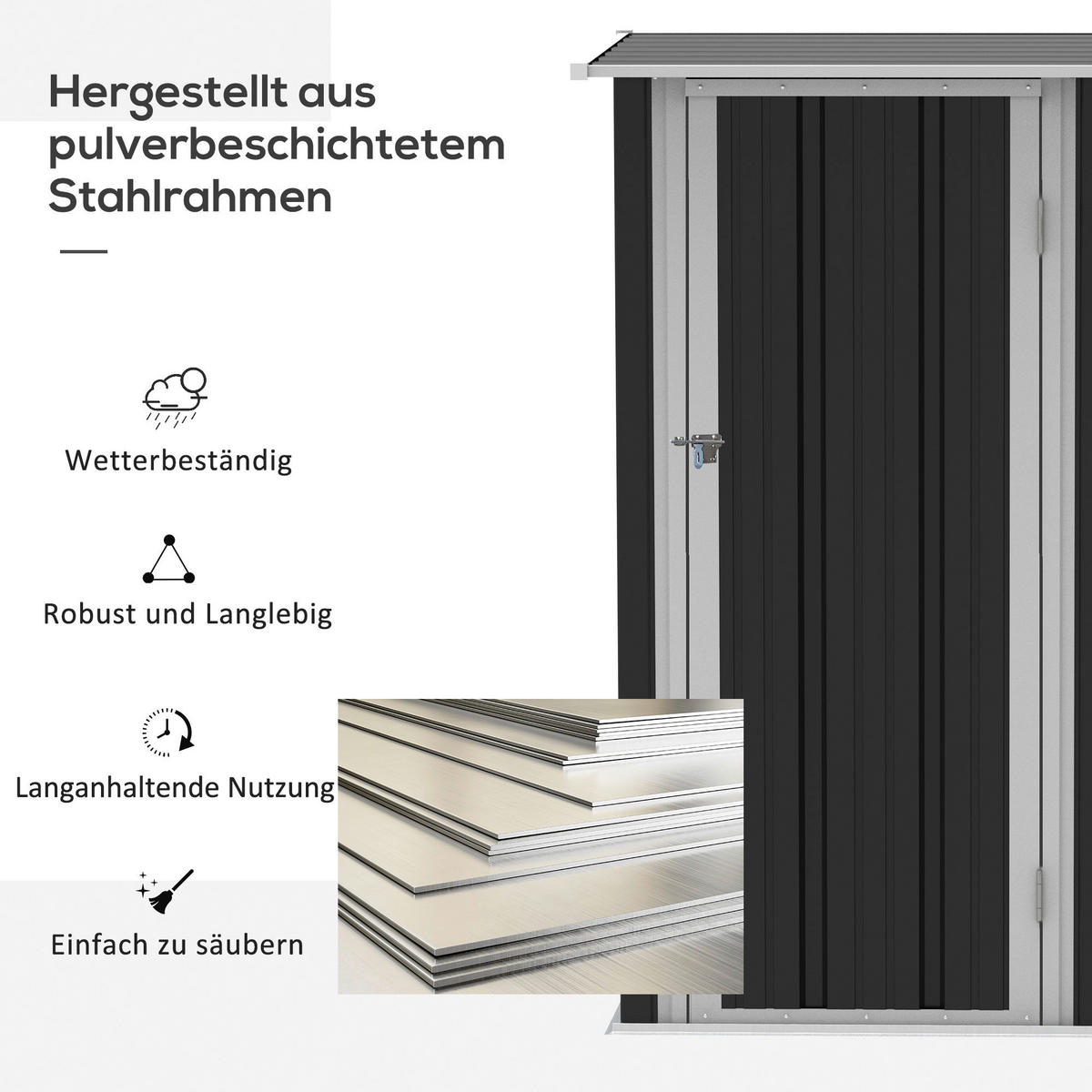 Outsunny Gartenhaus dunkelgrau B/H/L: ca. 84x189x142 cm Gartenhaus - dunkelgrau (142,00/84,00/189,00cm) - Outsunny