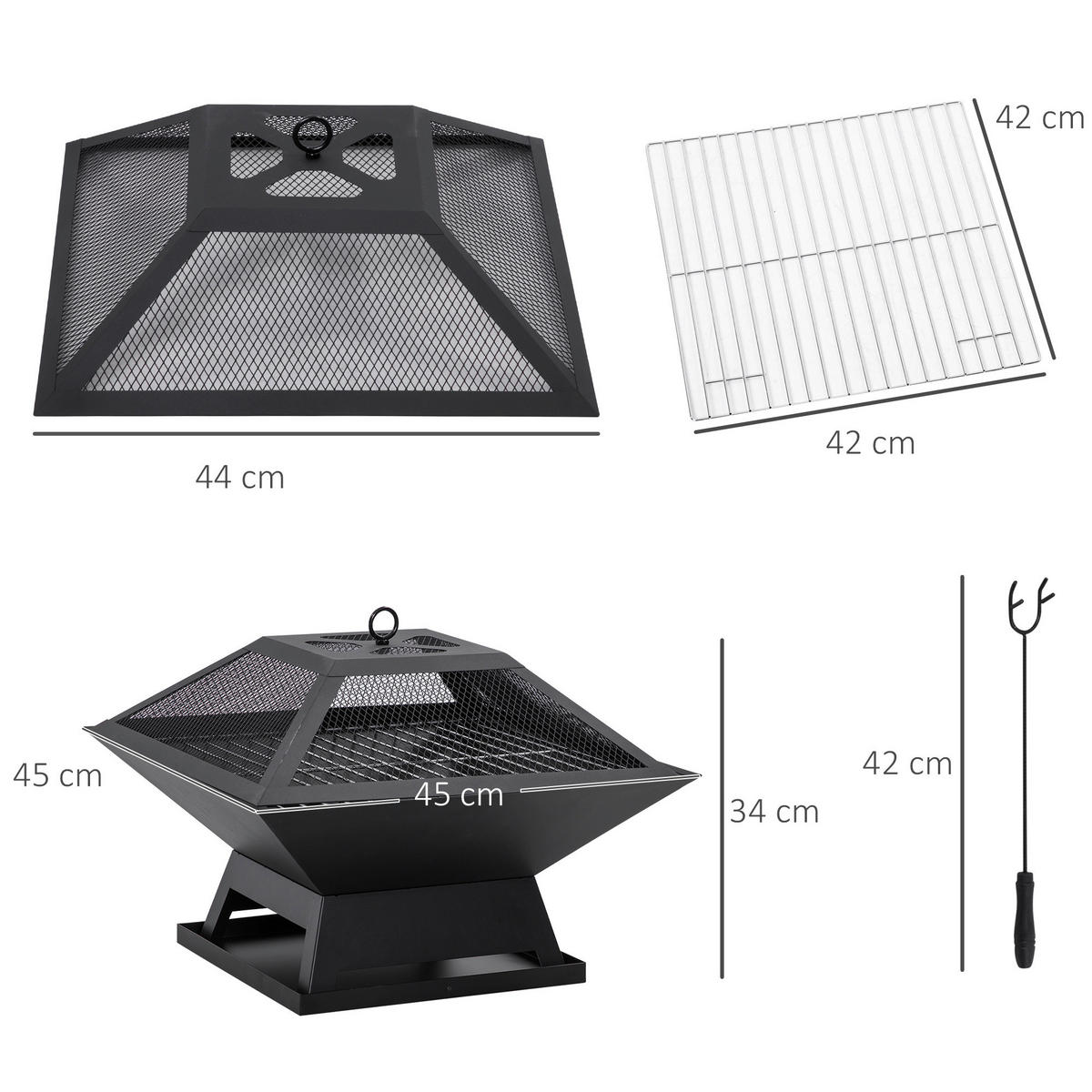 Outsunny Feuerstelle mit Grillrost Feuerstelle_mit_Grillrost - schwarz (45,00/45,00/34,00cm) - Outsunny