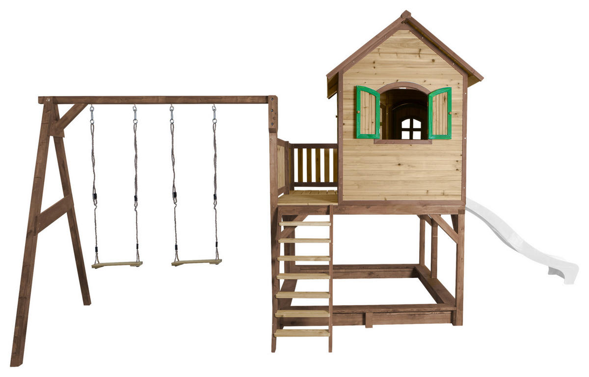 AXI Spielhaus Liam braun B/H/L: ca. 613x291x277 cm Liam - braun/weiß (277,00/613,00/291,00cm) - AXI