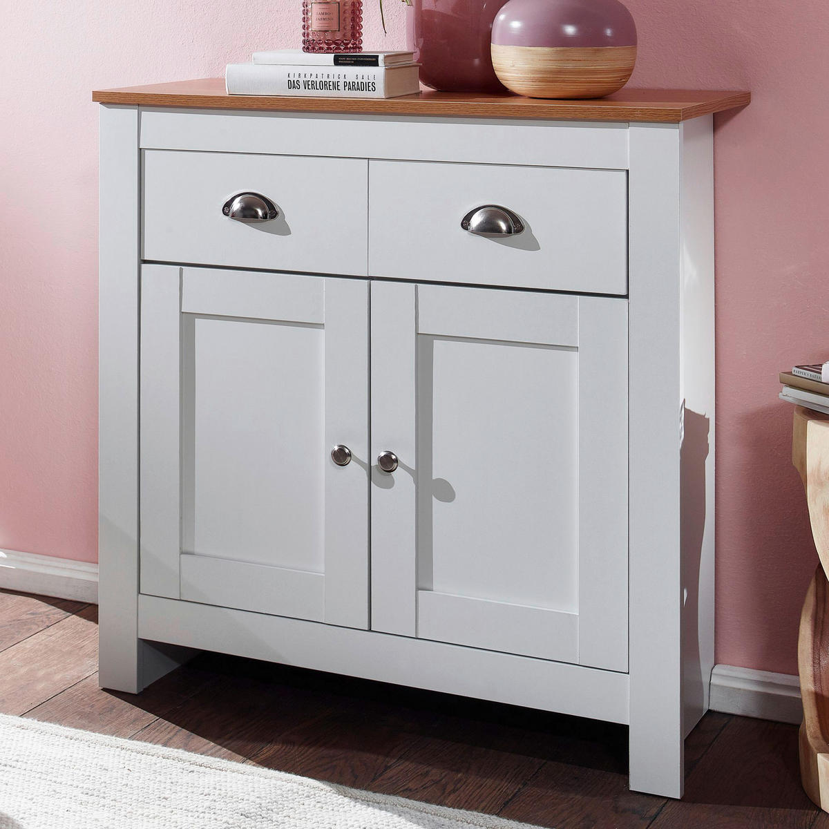 Sideboard weiß buche Nachbildung Alu B/H/T: ca. 79x81x34,5 cm Sideboard - weiß/buche (79,00/81,00/34,50cm) - Wohnling