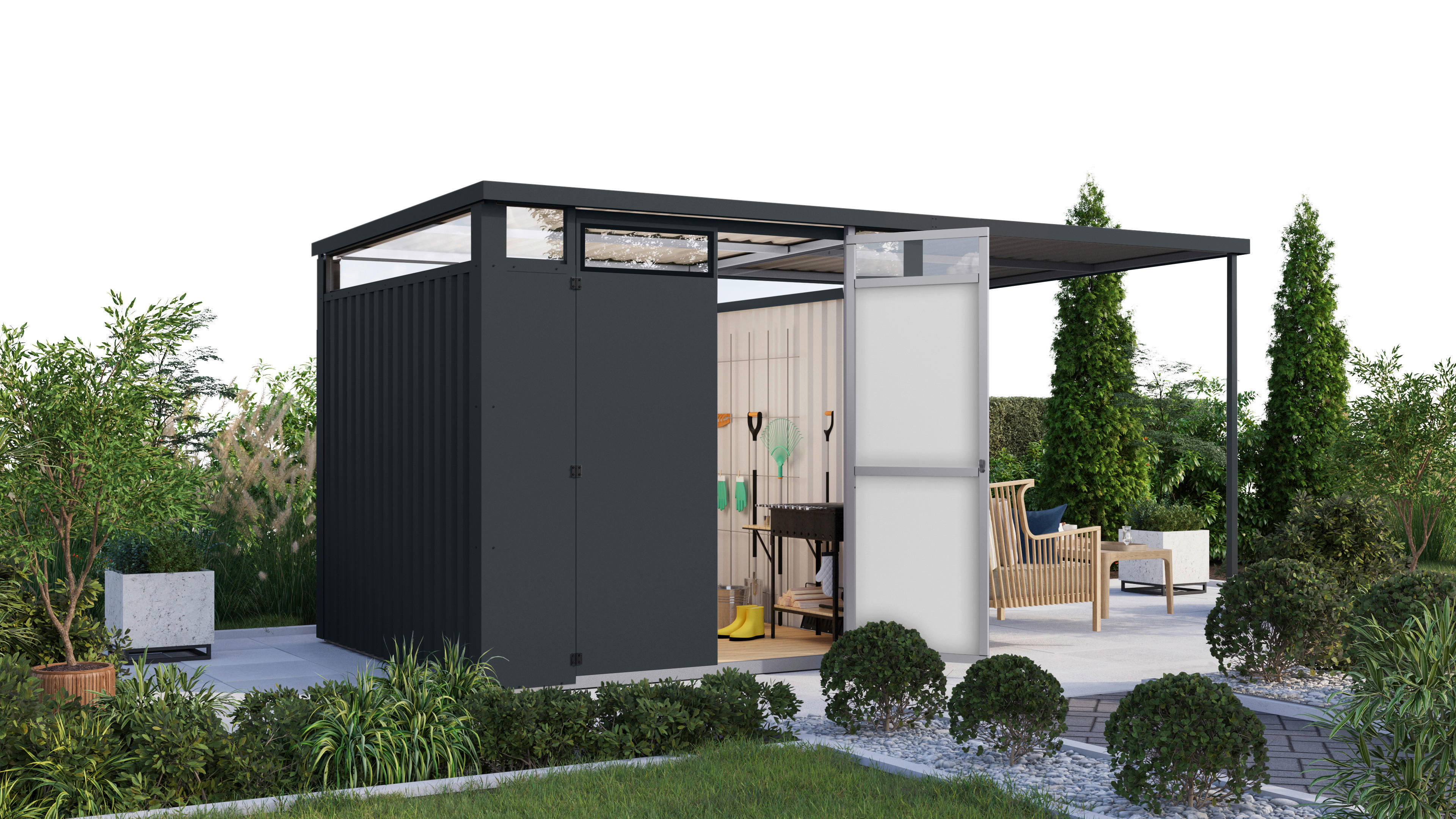 Karibu Gartenhaus Nessa 2 anthrazit B/H/L: ca. 230x215x448 cm Nessa 2 - anthrazit (448,00/230,00/215,00cm) - Karibu