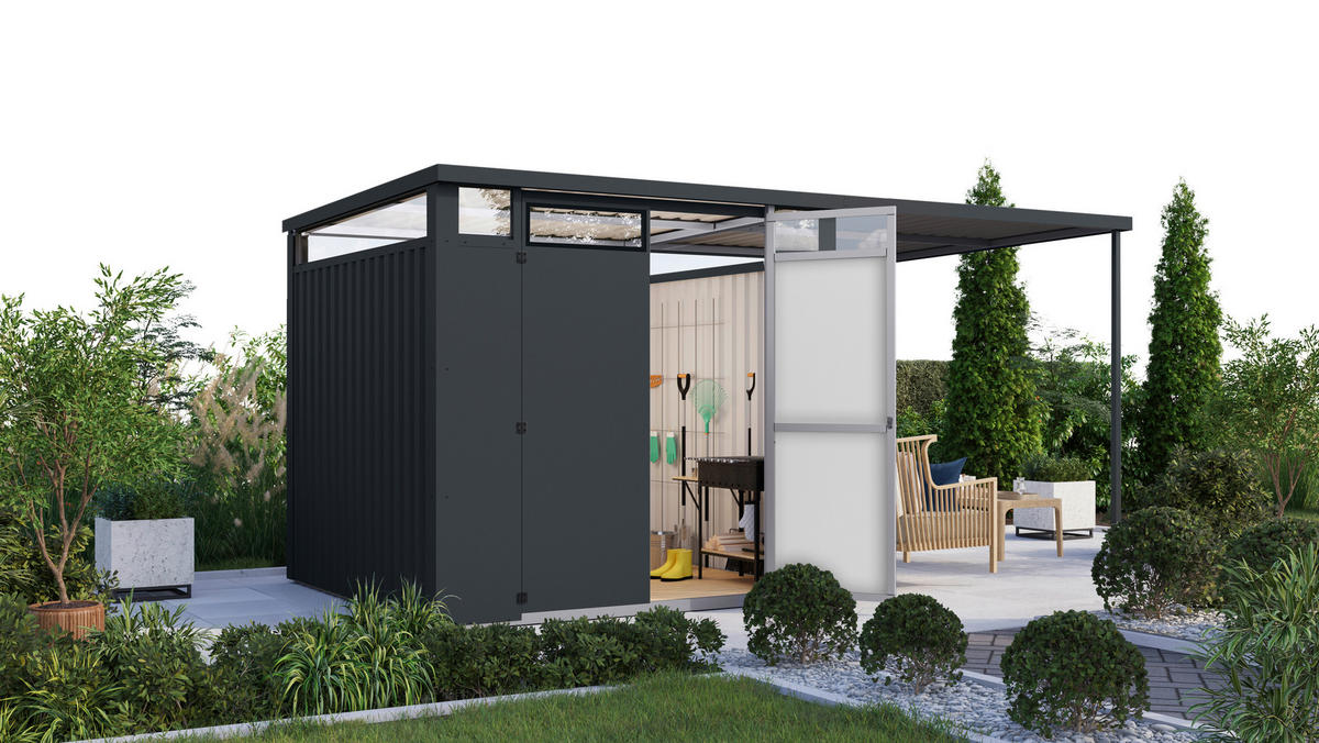 Karibu Gartenhaus Nessa 2 anthrazit B/H/L: ca. 230x215x448 cm Nessa 2 - anthrazit (448,00/230,00/215,00cm) - Karibu