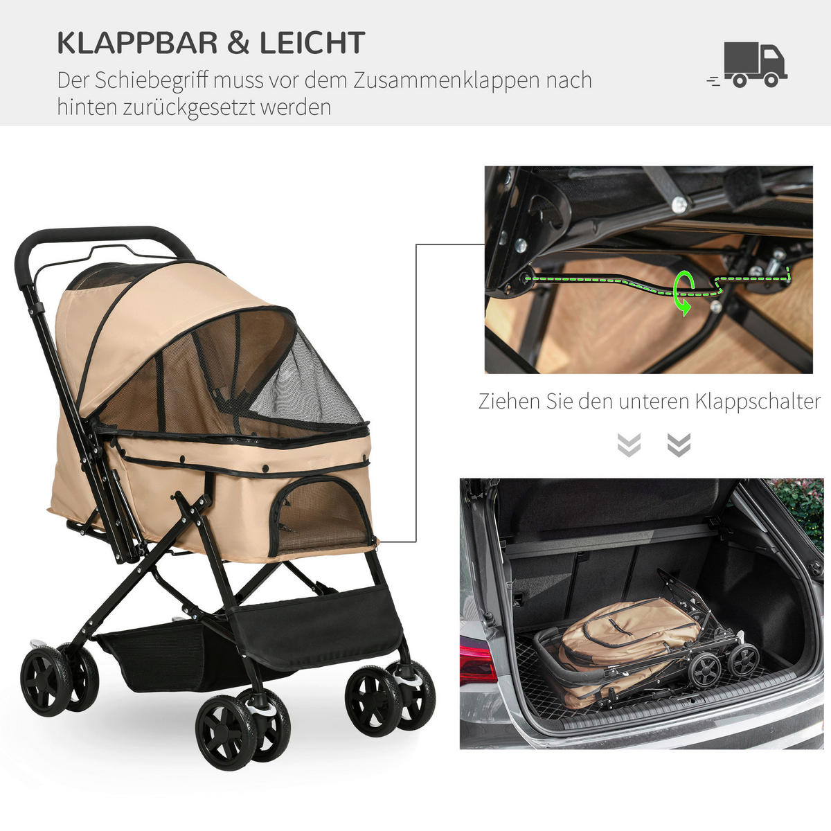 PawHut Hunde-Zubehör braun Edelstahl B/H/L: ca. 52x76,5x95 cm Hundebuggy - braun (95,00/52,00/76,50cm) - PawHut