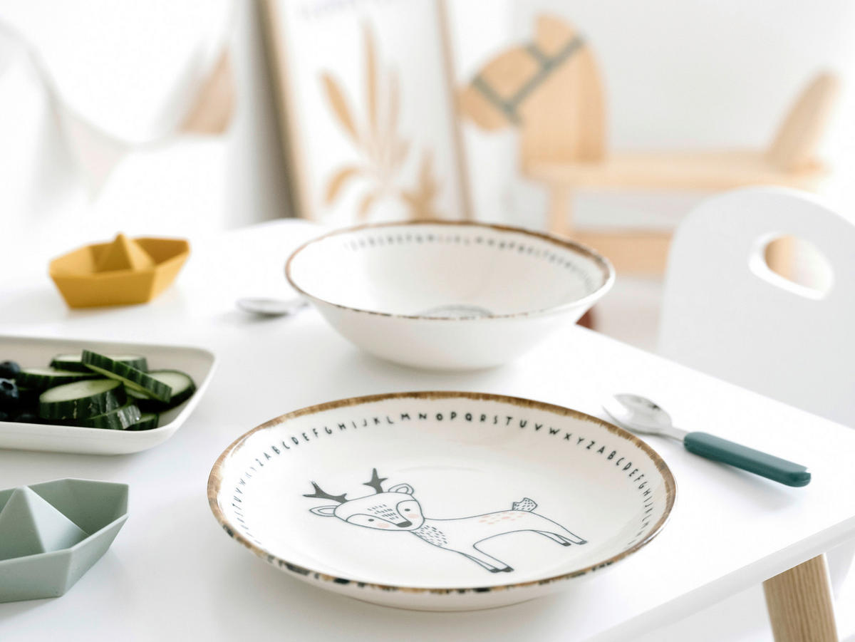 CreaTable Tellerset Freunde des Waldes beige Steinzeug D: ca. 21 cm Freunde des Waldes - beige/braun (21,00cm) - CreaTable