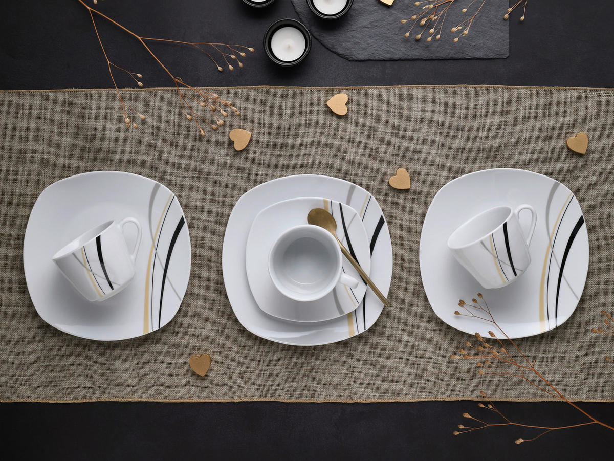 CreaTable Kaffeeservice Square City Line weiß Porzellan 18 tlg. Square City Line - sand/weiß - CreaTable