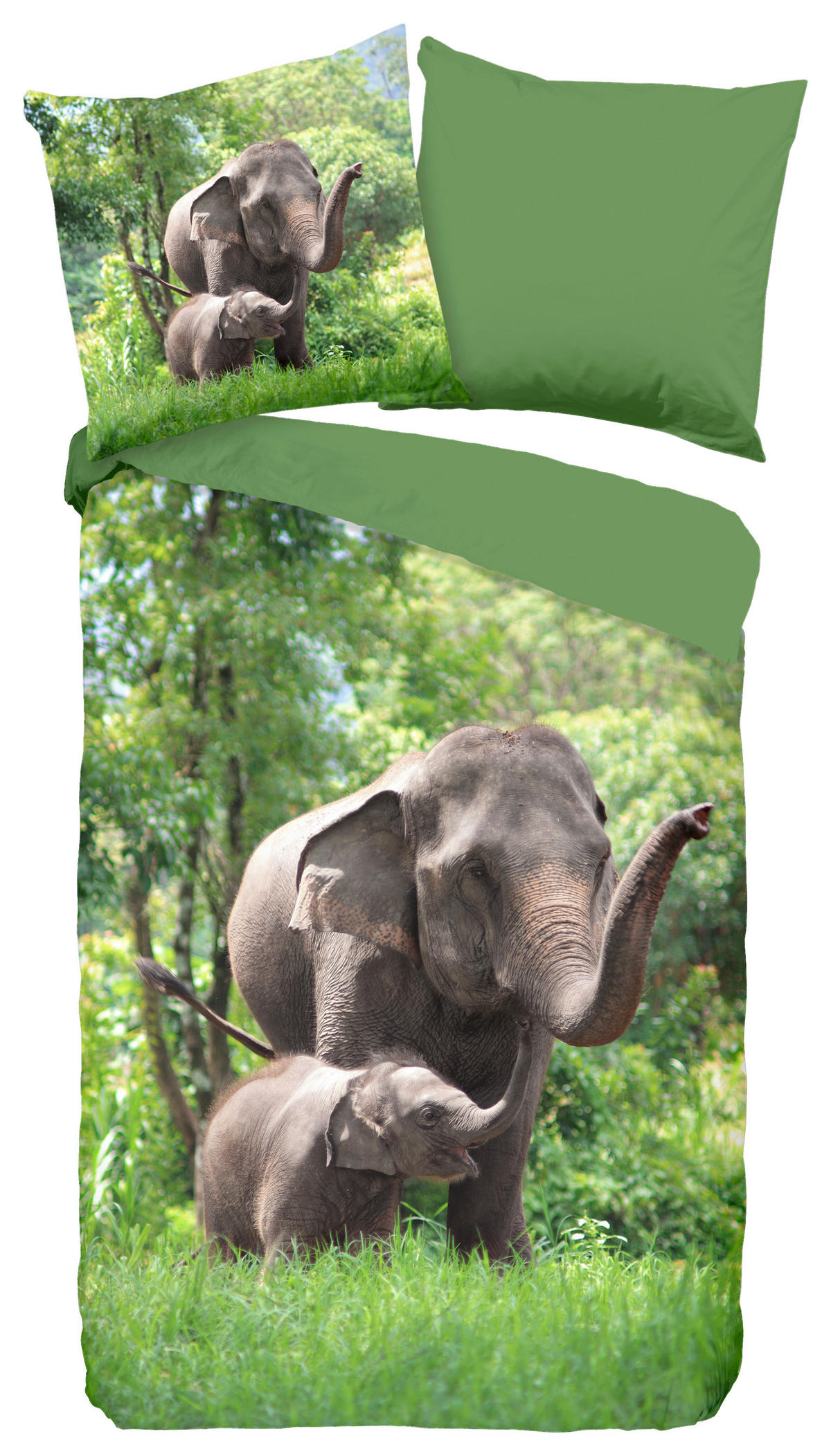 Bettwäsche Elephants grün Baumwolle B/L: ca. 135x200 cm Elephants - grün (135,00/200,00cm) - Good Morning