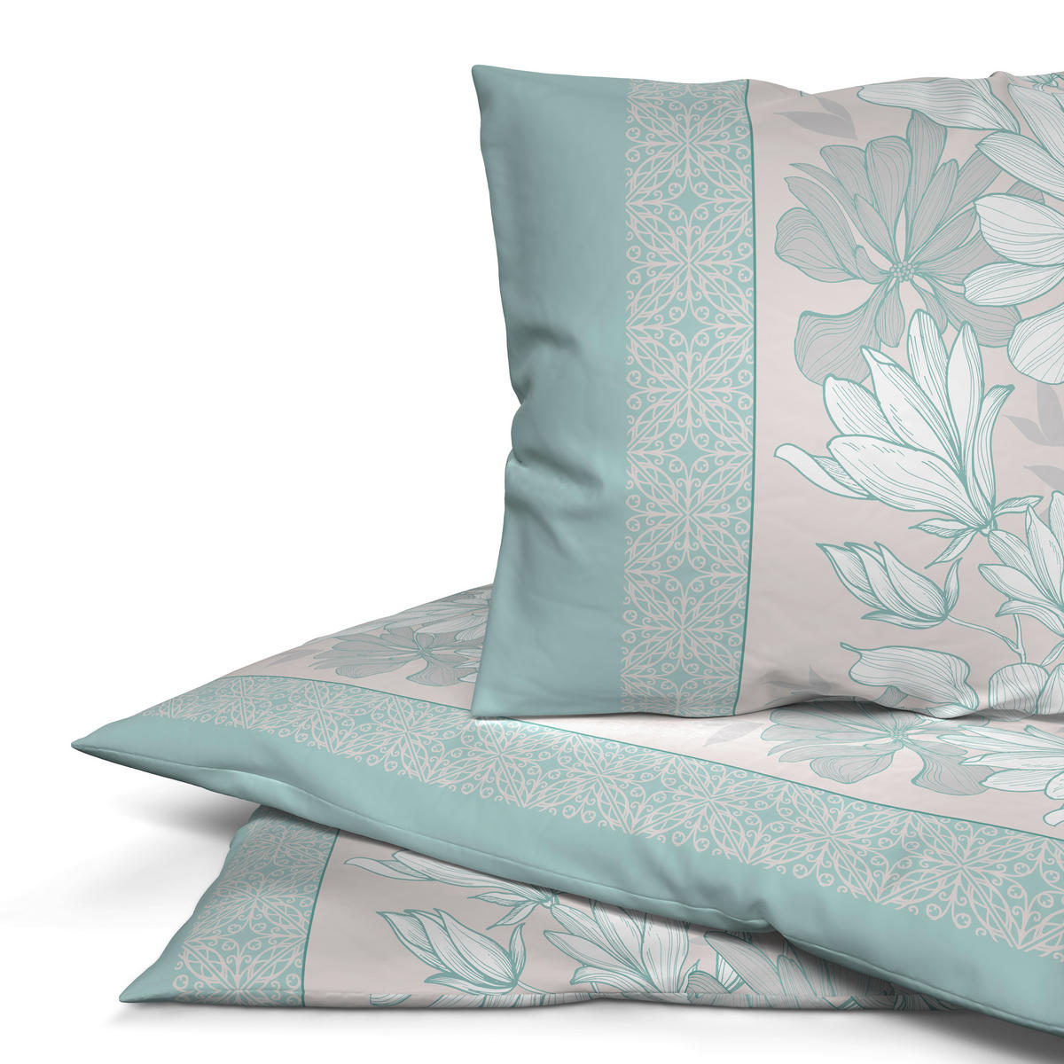 Baumwoll Bettwäsche Cotton touch Bettwäsche_Cotton-Touch Heidi - mint/grau (135,00/200,00cm) - Sensation