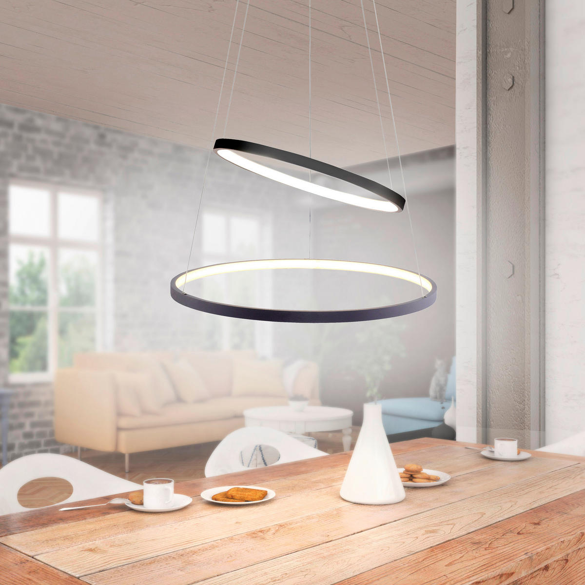 Just Light LED-Pendelleuchte CIRCLE 11525-13 weiß anthrazit Metall Kunststoff H/D: ca. 120x50 cm 2.0 Brennstellen CIRCLE - weiß/anthrazit (50,00/120,00cm) - Just Light