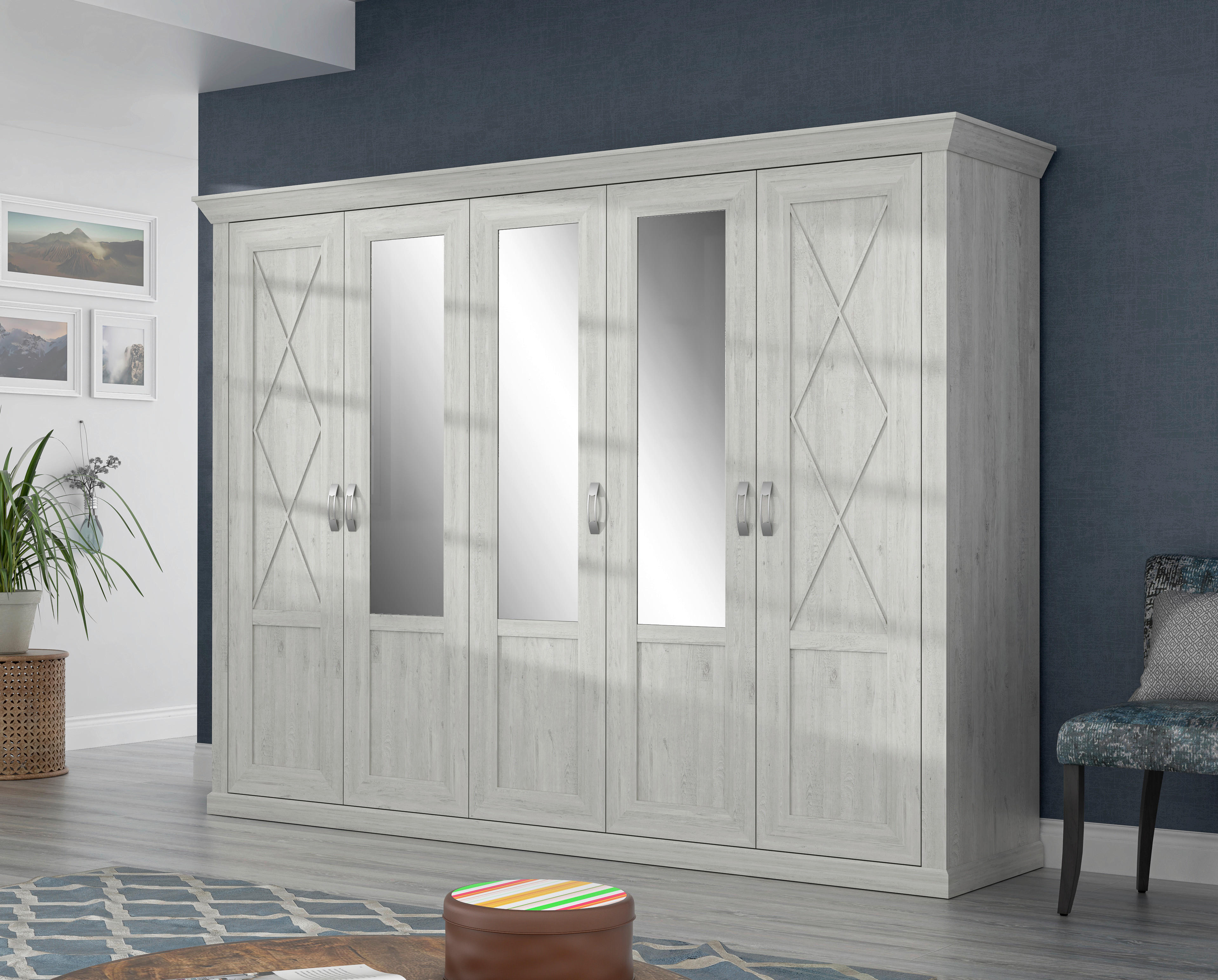 Kleiderschrank  weiß Pinie Nachbildung B/H/T: ca. 268,3x205,8x62,6 cm Kashmir_Kleiderschrank - weiß (268,30/205,80/62,60cm)