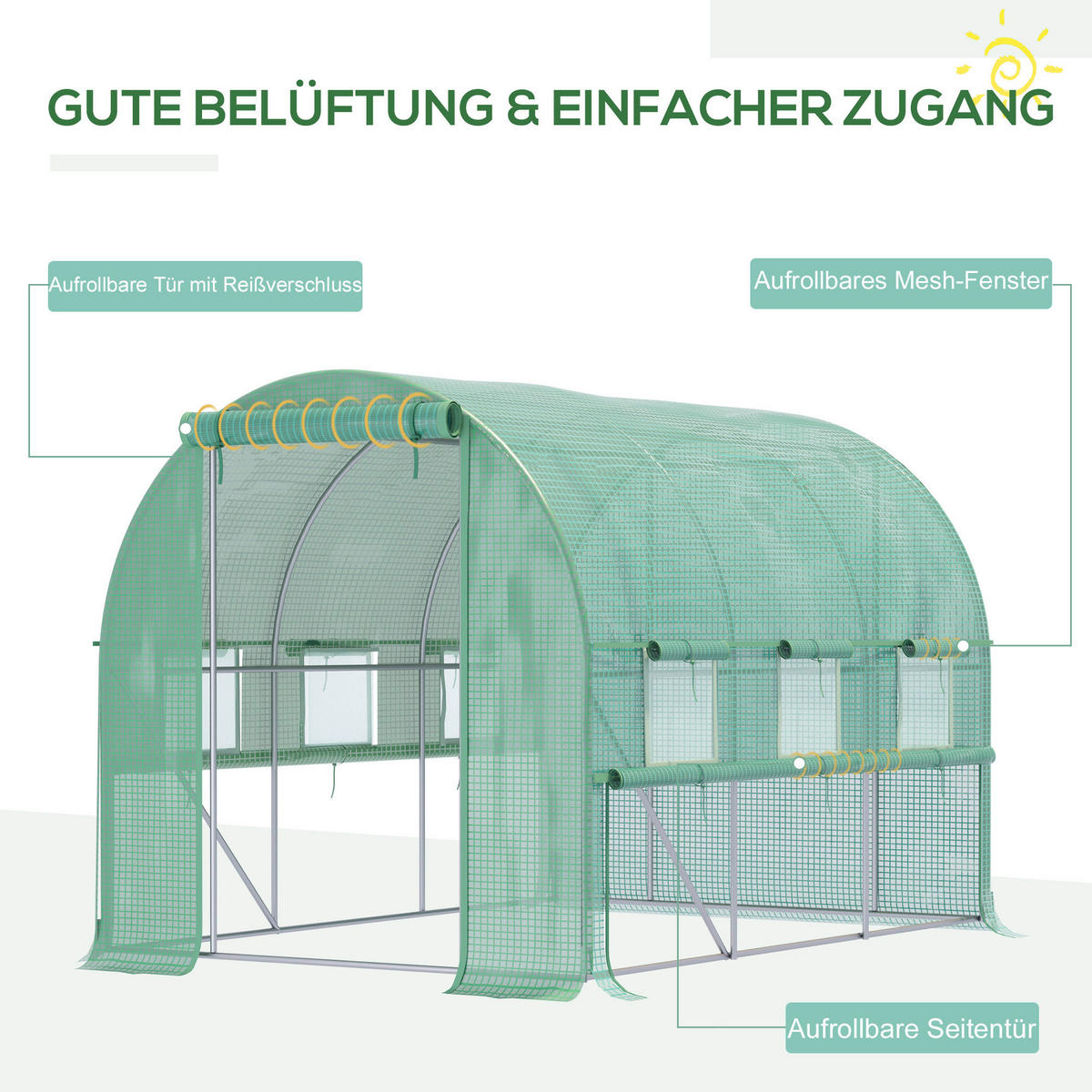 Outsunny Gewächshaus B/H/L: ca. 200x200x295 cm Gewächshaus - grün (295,00/200,00/200,00cm) - Outsunny