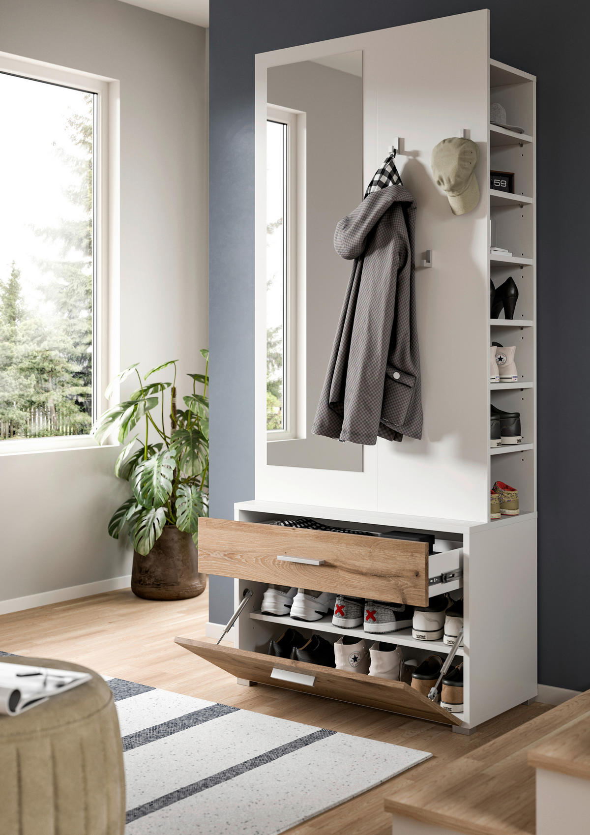 Garderobe POLO weiß Nox Oak Nachbildung B/H/T: ca. 80x190x38 cm POLO - weiß (80,00/190,00/38,00cm) - xonox.home