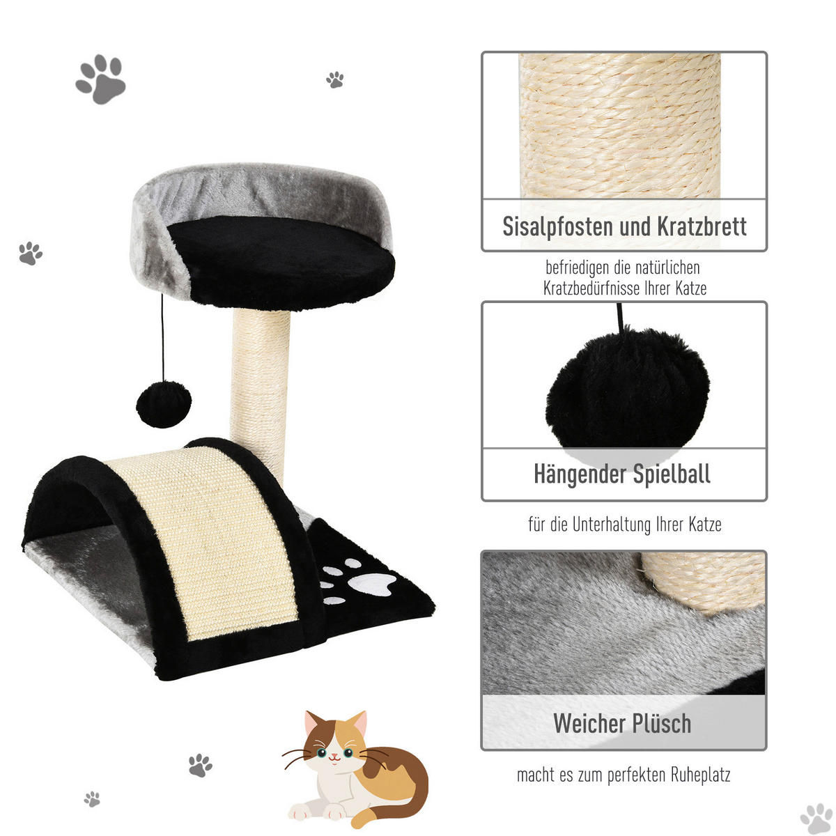 PawHut Katzenbaum schwarz MDF B/H/L: ca. 36x44x36 cm Katzenbaum - schwarz (36,00/36,00/44,00cm) - PawHut
