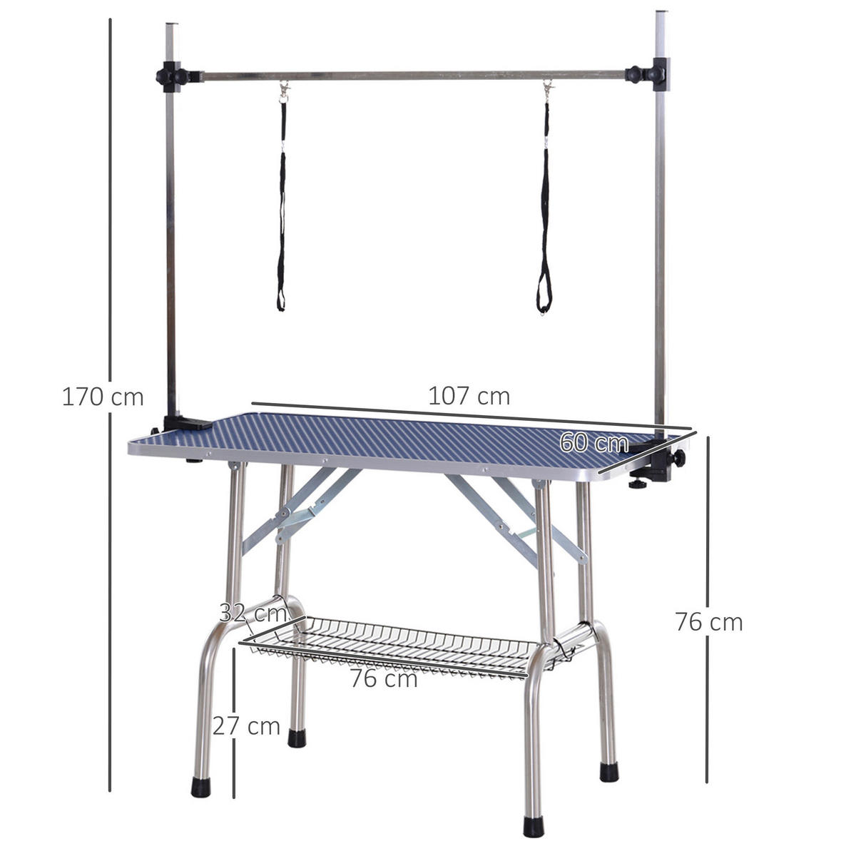 PawHut Hundetrimmtisch blau Gummi B/H/L: ca. 60x170x107 cm Hundetrimmtisch - blau (107,00/60,00/170,00cm) - PawHut