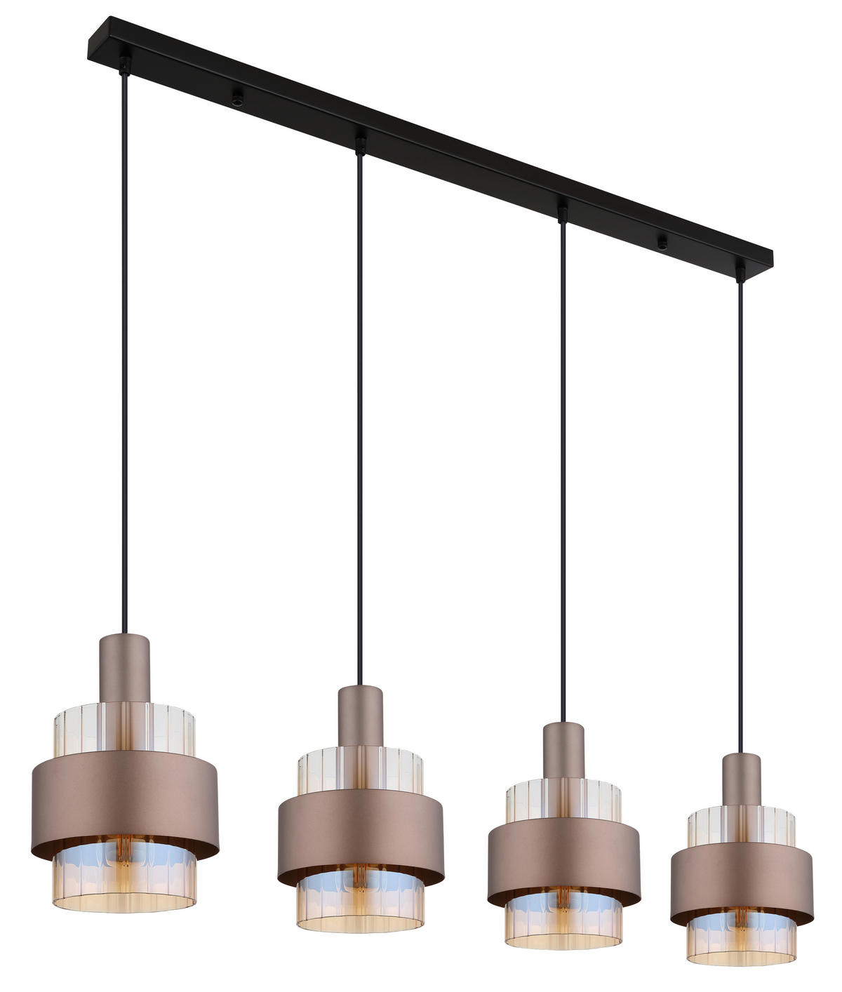 GLOBO Pendelleuchte schwarz amber Metall Glas B/H/L: ca. 18,5x150x110 cm E27 4 Brennstellen MILLEY - schwarz/amber (110,00/18,50/150,00cm) - GLOBO