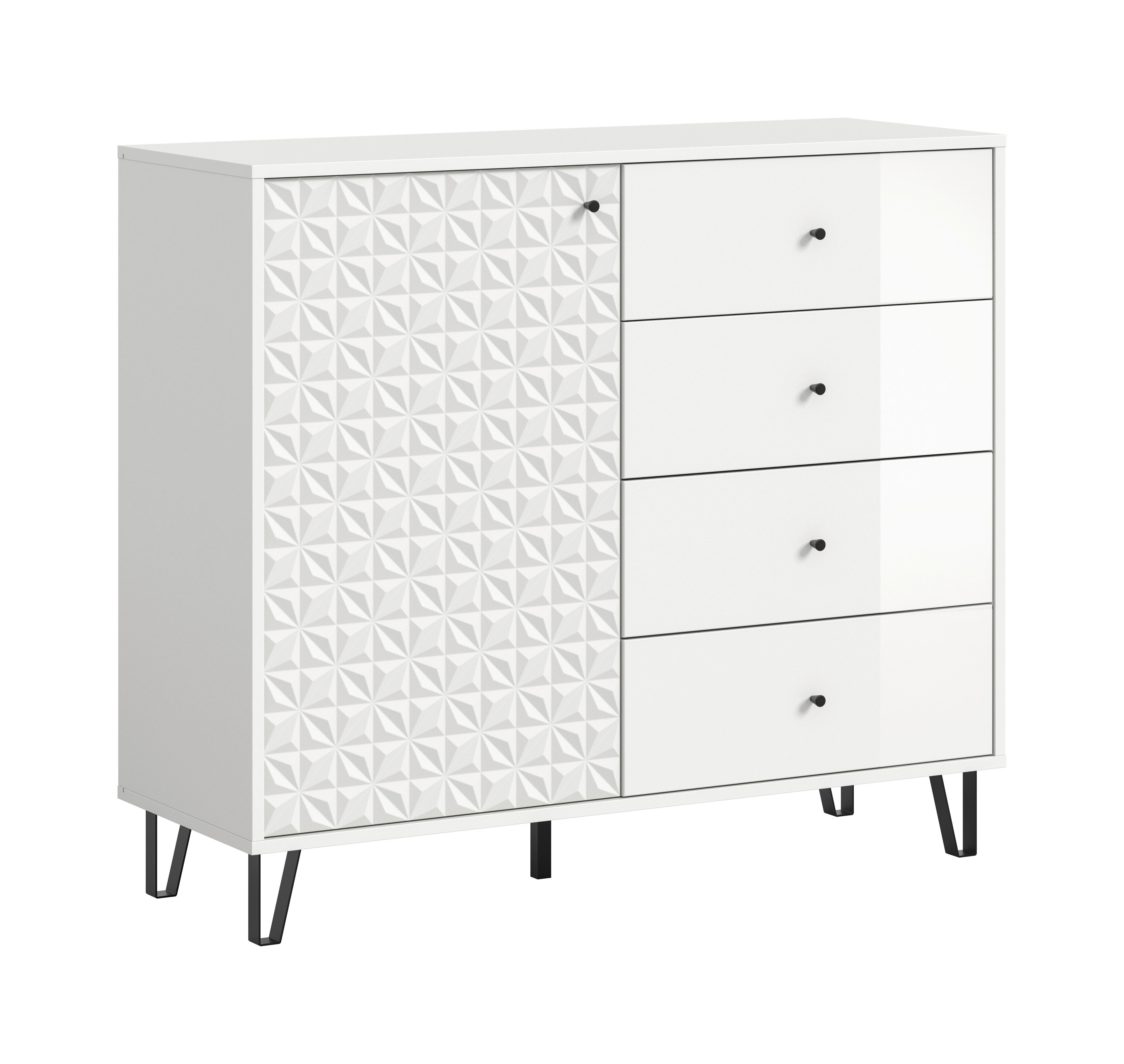 Highboard PRISMA weiß weiß Hochglanz B/H/T: ca. 110x96x40 cm PRISMA - weiß (110,00/96,00/40,00cm) - xonox.home