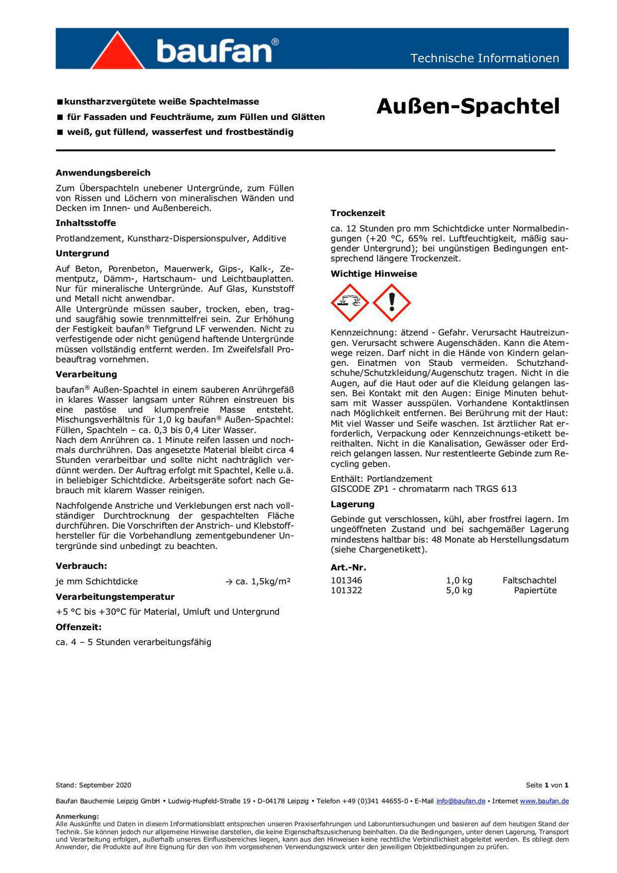 Füllspachtel ca. 1 kg Füllspachtel_Außen 1kg - weiß - Baufan