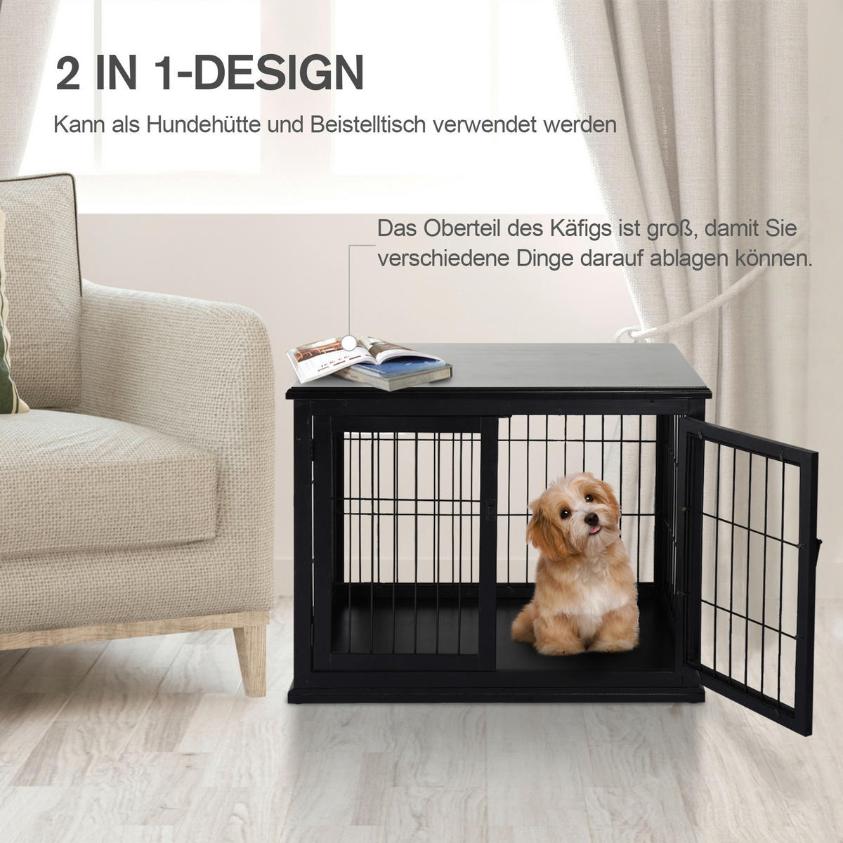PawHut Hundekäfig schwarz MDF B/H/T: ca. 81x66x59 cm Hundekäfig - schwarz (81,00/66,00/59,00cm) - PawHut