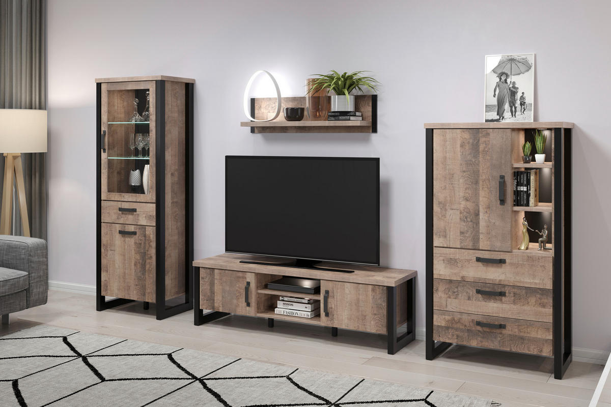 Wohnwand Emile Eiche Tabak Nachbildung B/H/T: ca. 353x195x45 cm Emile - Eiche (353,00/195,00/45,00cm) - Trendteam
