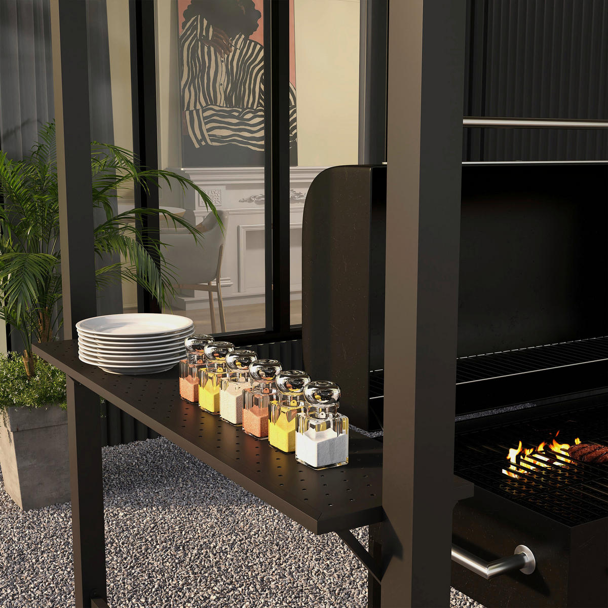 Outsunny Grillpavillon khaki Stahl B/H/L: ca. 110x235x233 cm Grillpavillon - khaki (233,00/110,00/235,00cm) - Outsunny