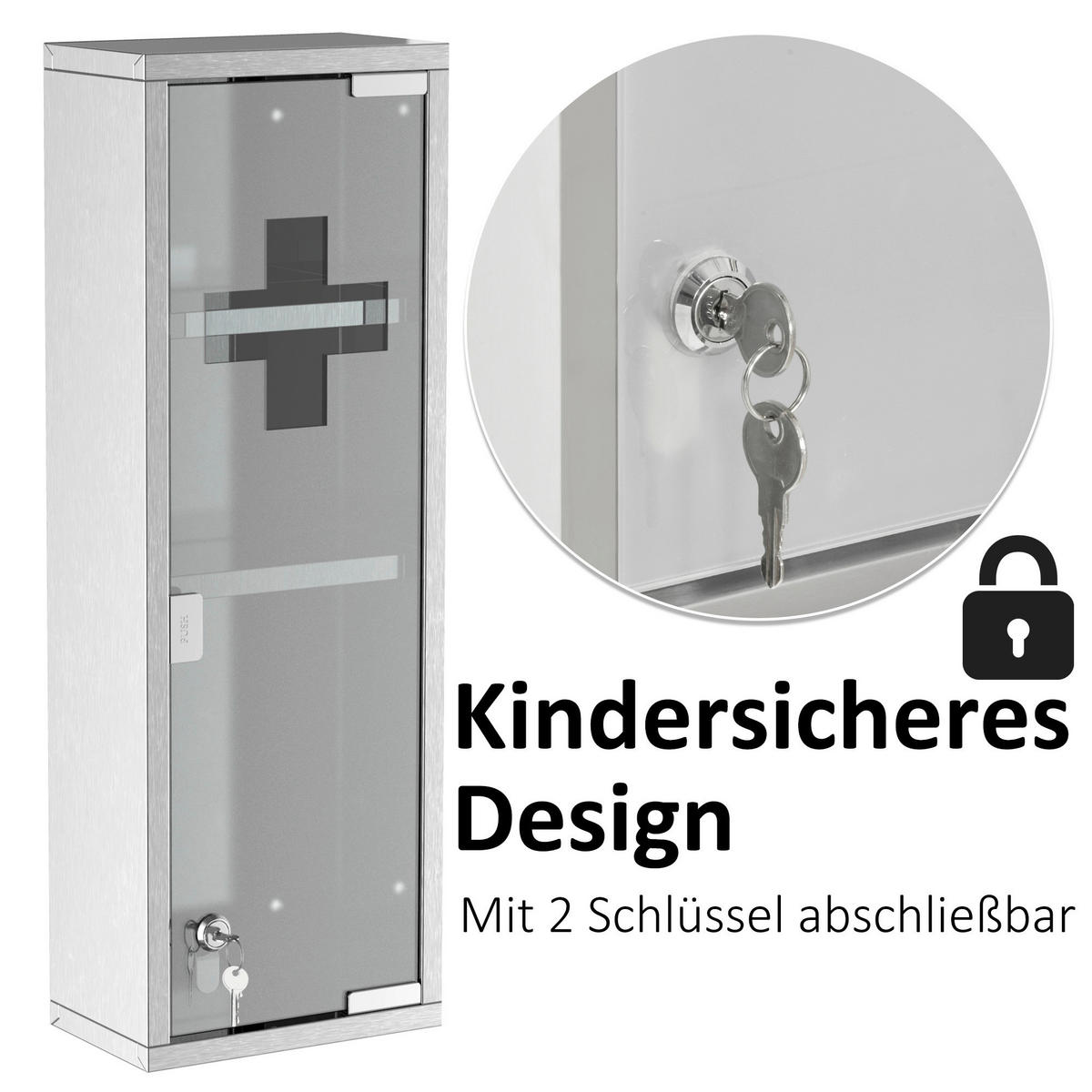 kleankin Medizinschrank silber Polypropylen B/H/L: ca. 12x20x58 cm Medizinschrank - silber (58,00/12,00/20,00cm) - kleankin