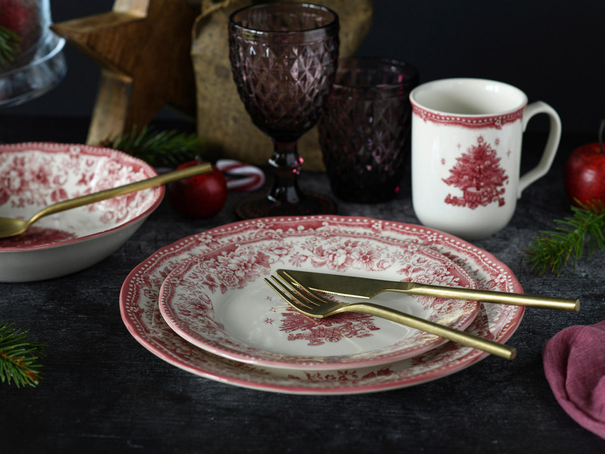 CreaTable Kombiservice Tannenbaum rot Steingut 16 tlg. Tannenbaum - rot - CreaTable
