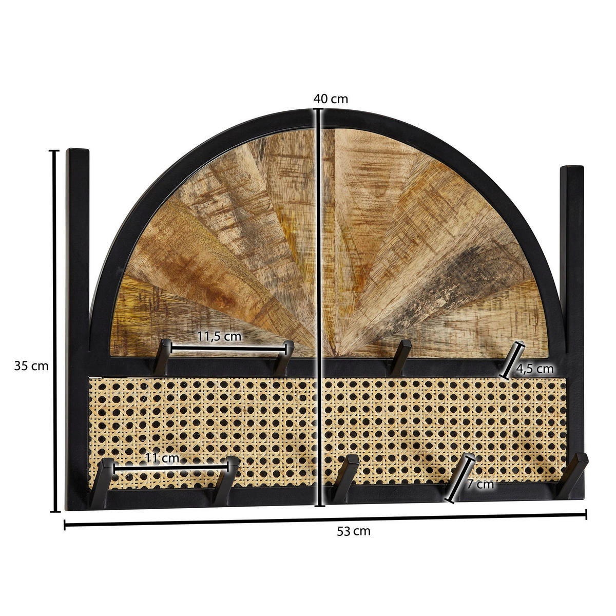 Garderobe natur schwarz pulverbeschichtet B/H/T: ca. 53x40x7,5 cm Garderobe - natur/schwarz (53,00/40,00/7,50cm) - Wohnling