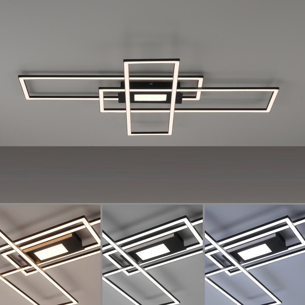 Just Light Deckenleuchte 14693-18 schwarz Aluminium B/H/T: ca. 99x5x69 cm LED-Deckenleuchte_Asmin - schwarz (99,00/5,00/69,00cm) - Just Light