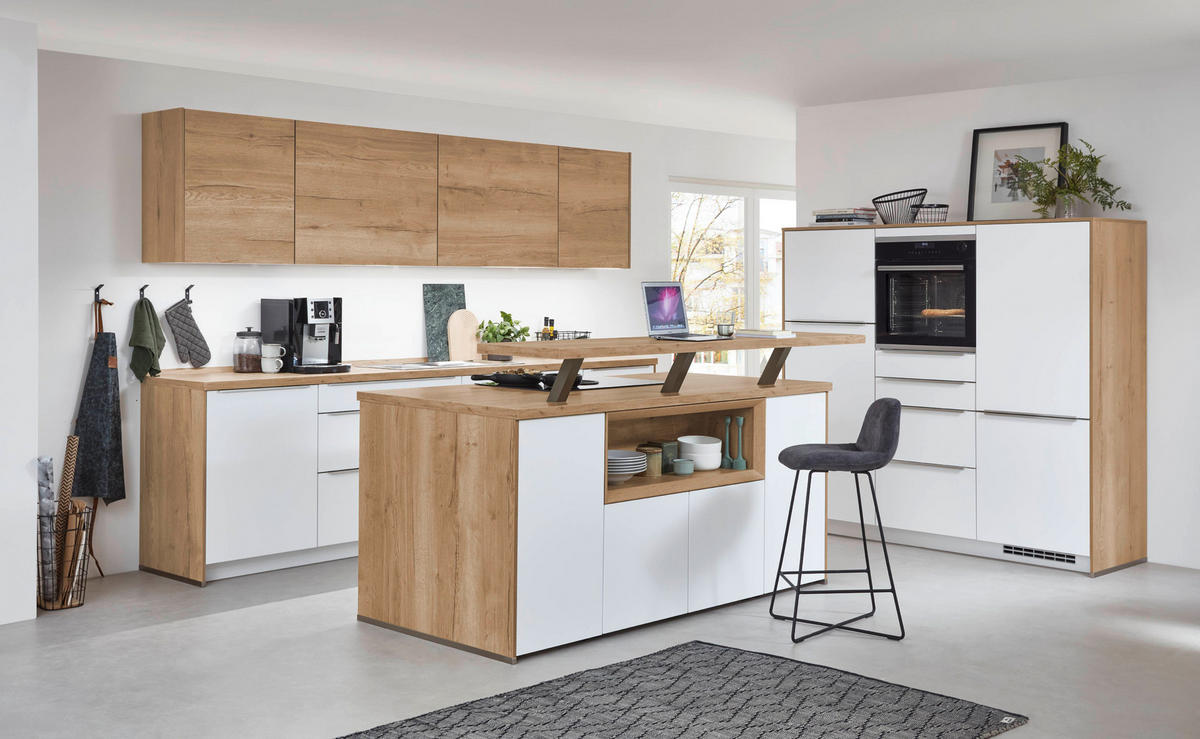 nobilia Inselküche Easytouch Alpinweiß Lacklaminat B/L: ca. 304x190 cm Easytouch - Eiche/Alpinweiß (304,00/190,00cm) - nobilia