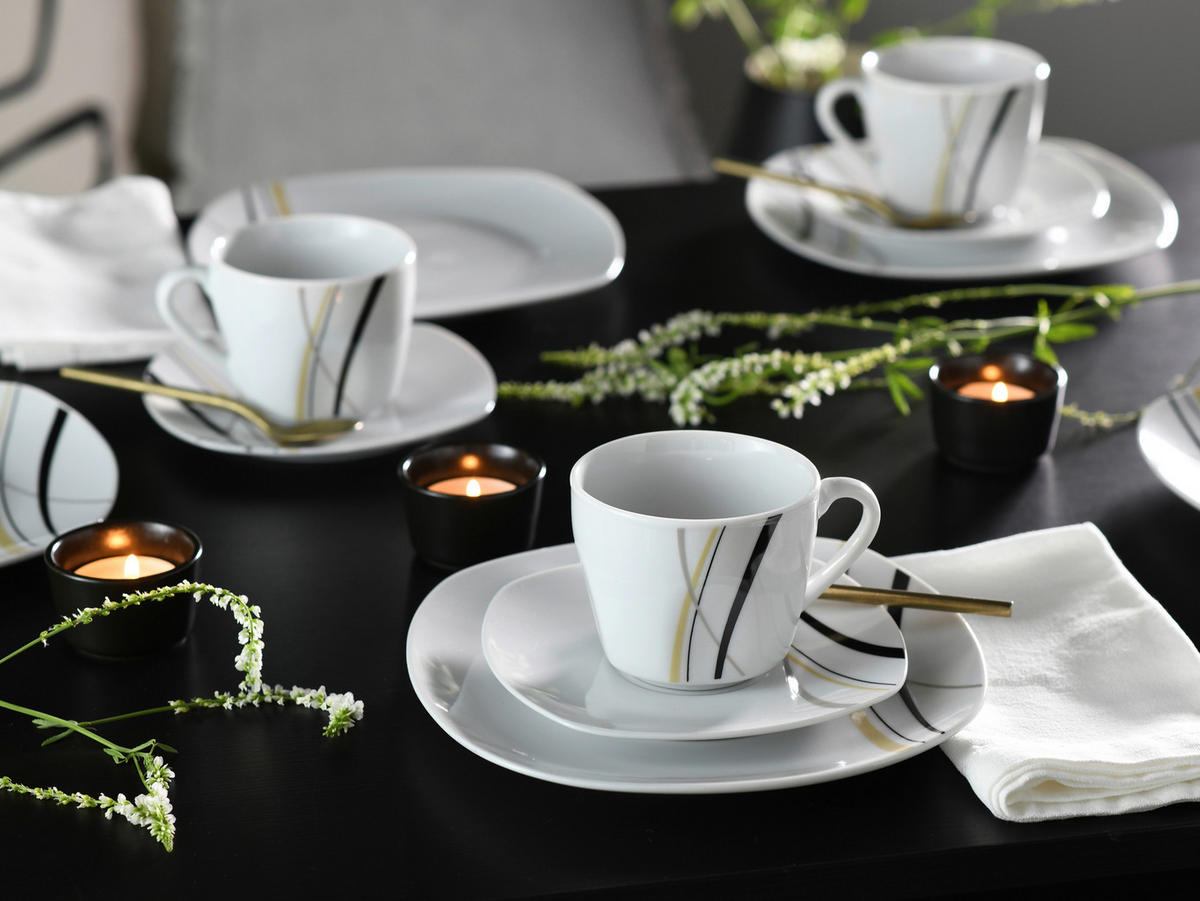 CreaTable Kombiservice Square City Line weiß Porzellan 30 tlg. Square City Line - sand/weiß - CreaTable