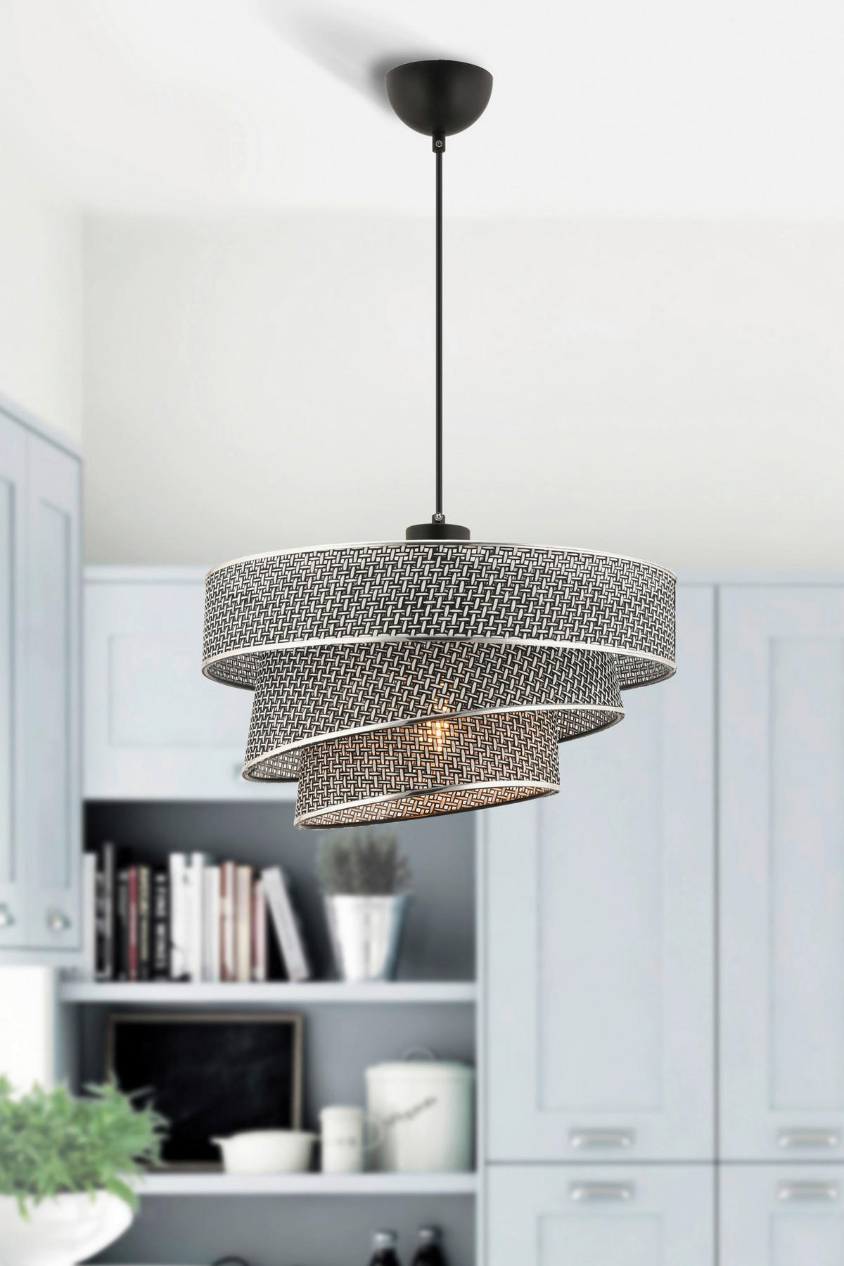 Opviq Pendelleuchte grau Baumwolle Metall B/H/L: ca. 40x72x40 cm E27 1 Brennstellen Couper Hazeran - grau (40,00/40,00/72,00cm) - Opviq