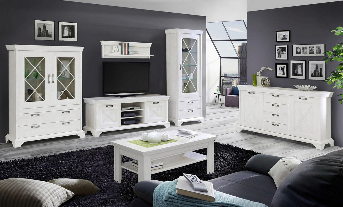 Vitrine  weiß Pinie Nachbildung B/H/T: ca. 123x162x48 cm Kashmir_Vitrine KSMV64-D43 - weiß (123,00/162,00/48,00cm)