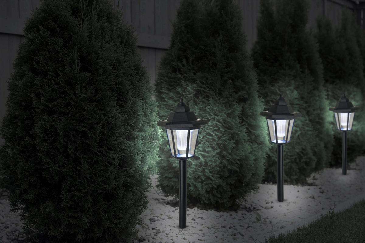 LED-Solarleuchte 5262703 schwarz Kunststoff B/H/T: ca. 11x43,5x12,5 cm LED Solarleuchte 3er SET 2-in-1 - schwarz (11,00/43,50/12,50cm) - Näve Leuchten