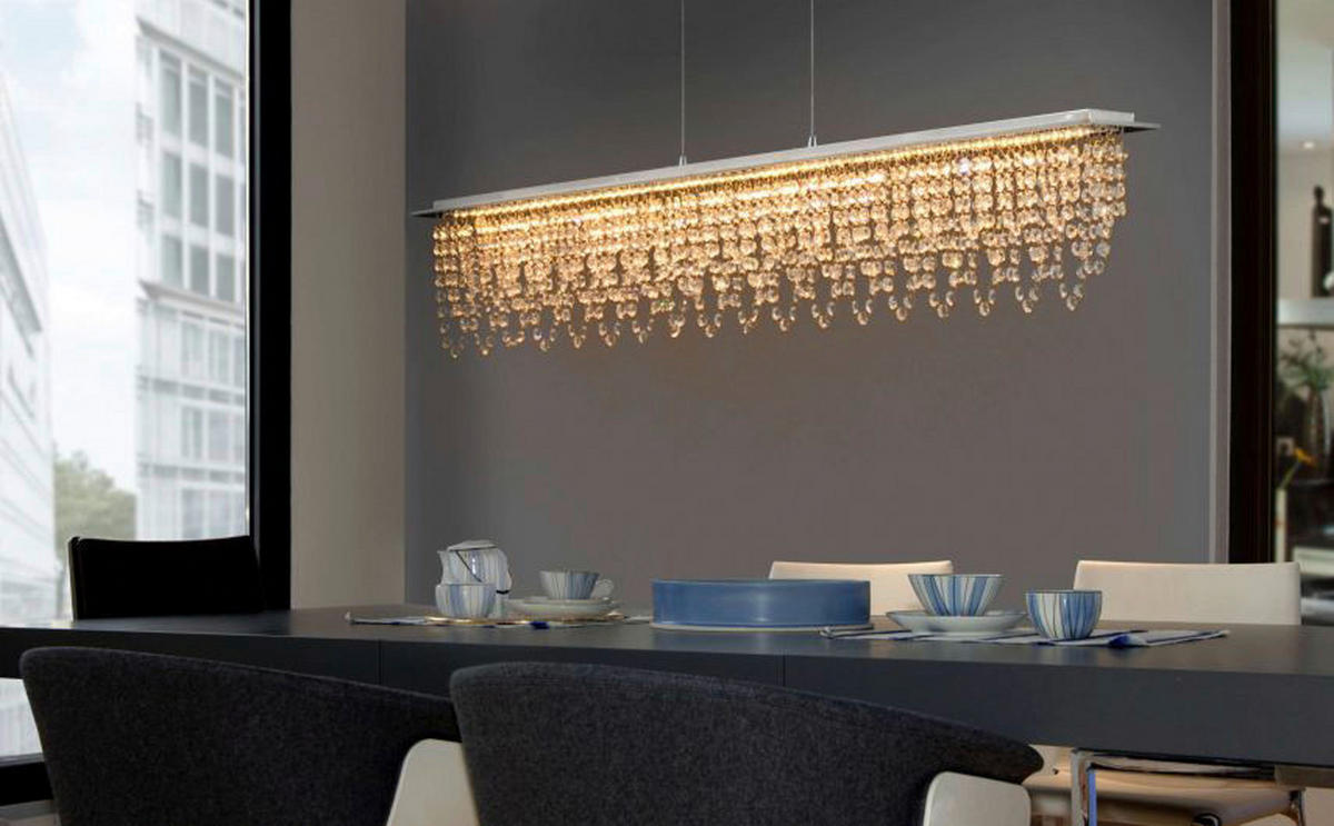 Näve Leuchten LED Pendelleuchte Chrom klar Metall Glas B/H/T: ca. 120x150x12 cm null 1 Brennstellen Diamonds - klar/Chrom (120,00/150,00/12,00cm) - Näve Leuchten