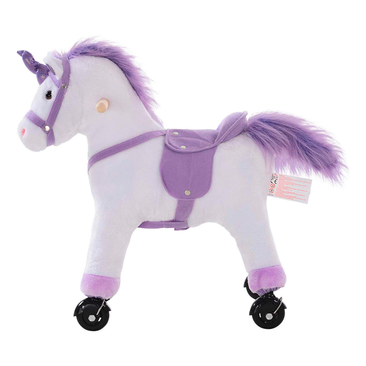 HOMCOM Kinder Schaukelwippe B/H/L: ca. 23x60x55 cm Plüsch-Einhorn_auf_Rollen - lila/weiß (55,00/23,00/60,00cm) - HOMCOM