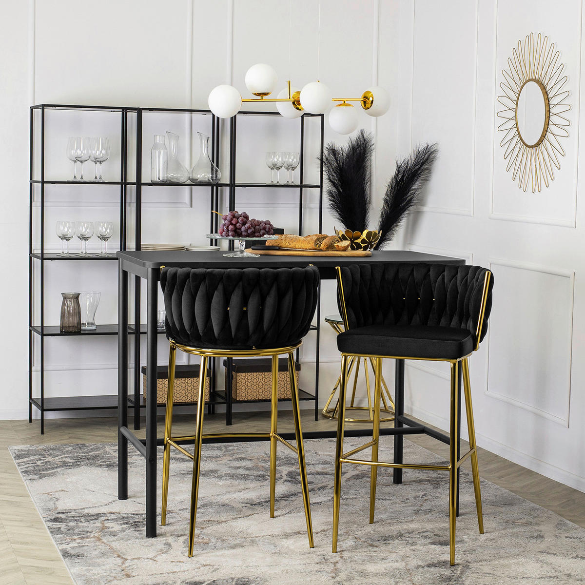 Barhocker FLORES schwarz Velourstoff B/H/T: ca. 60x104,5x56 cm FLORES - schwarz (60,00/104,50/56,00cm) - WIPMEB