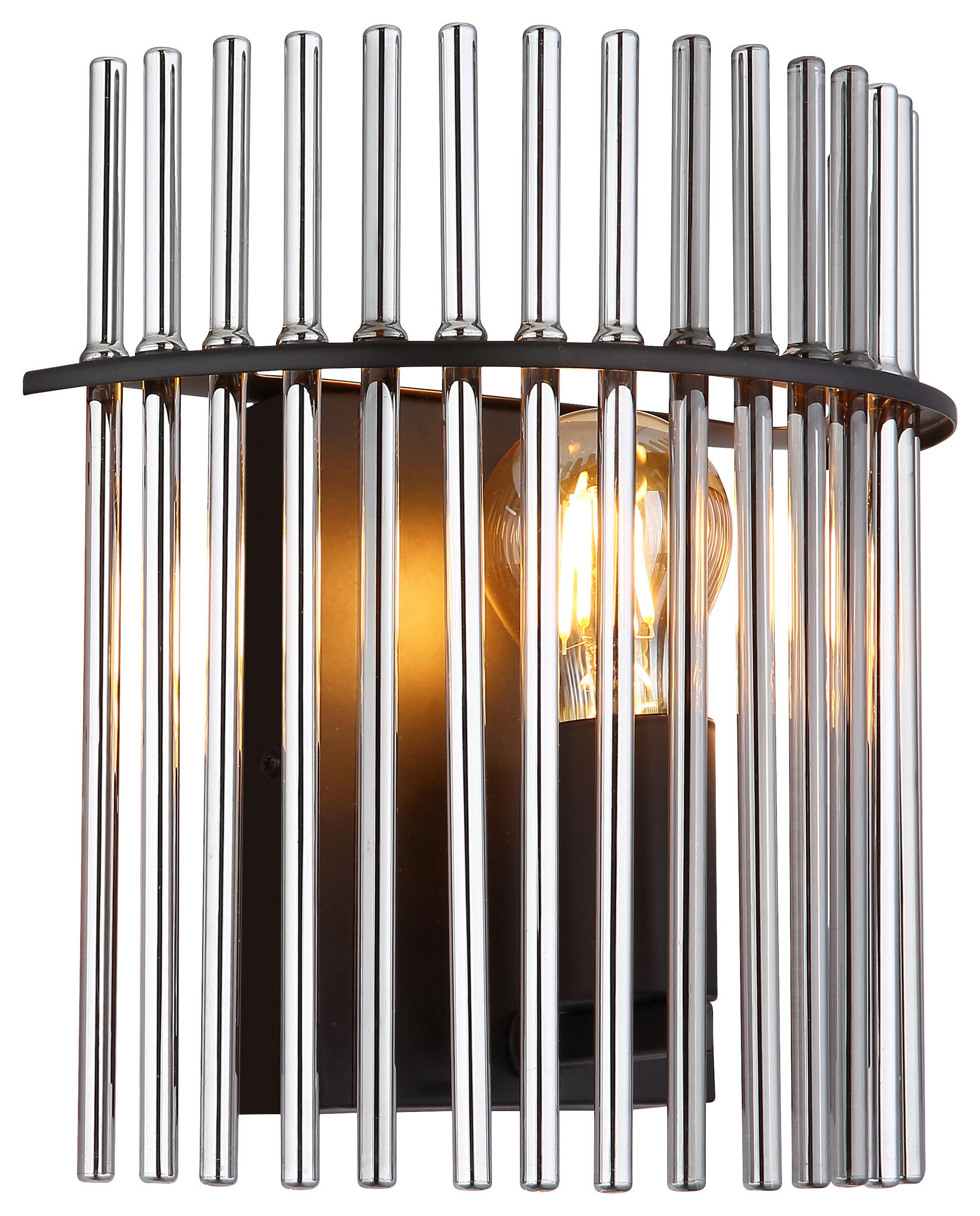 GLOBO Wandleuchte Rauch schwarz Metall Glas B/H/T: ca. 25x26x12,5 cm E27 1 Brennstellen GORLEY - schwarz/Rauch (25,00/26,00/12,50cm) - GLOBO